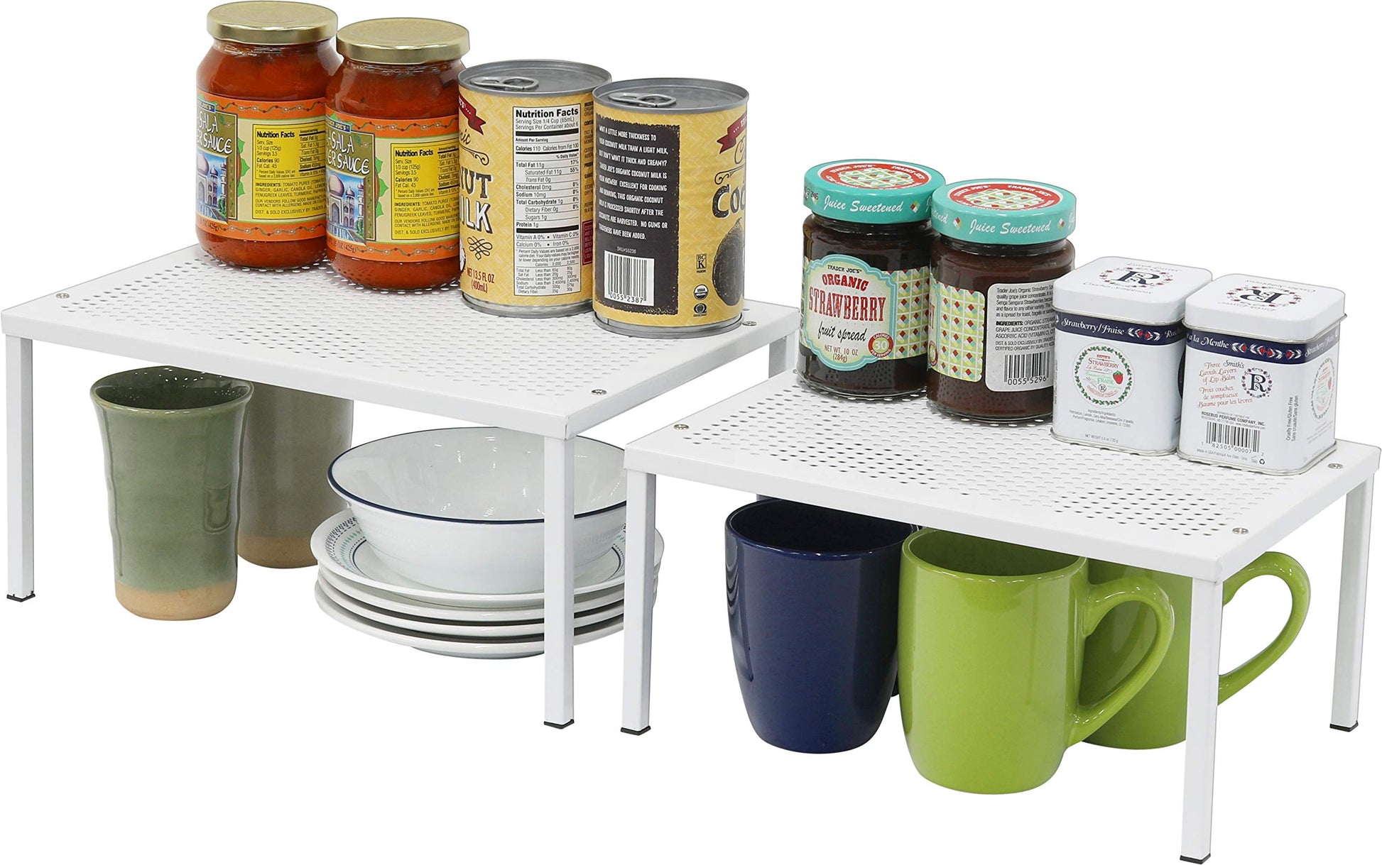 Simple Houseware Expandable Stackable Kitchen Counter Shelf Organizer, White, Metal Top, 11.25"L x 7.9"W x 5.4"H