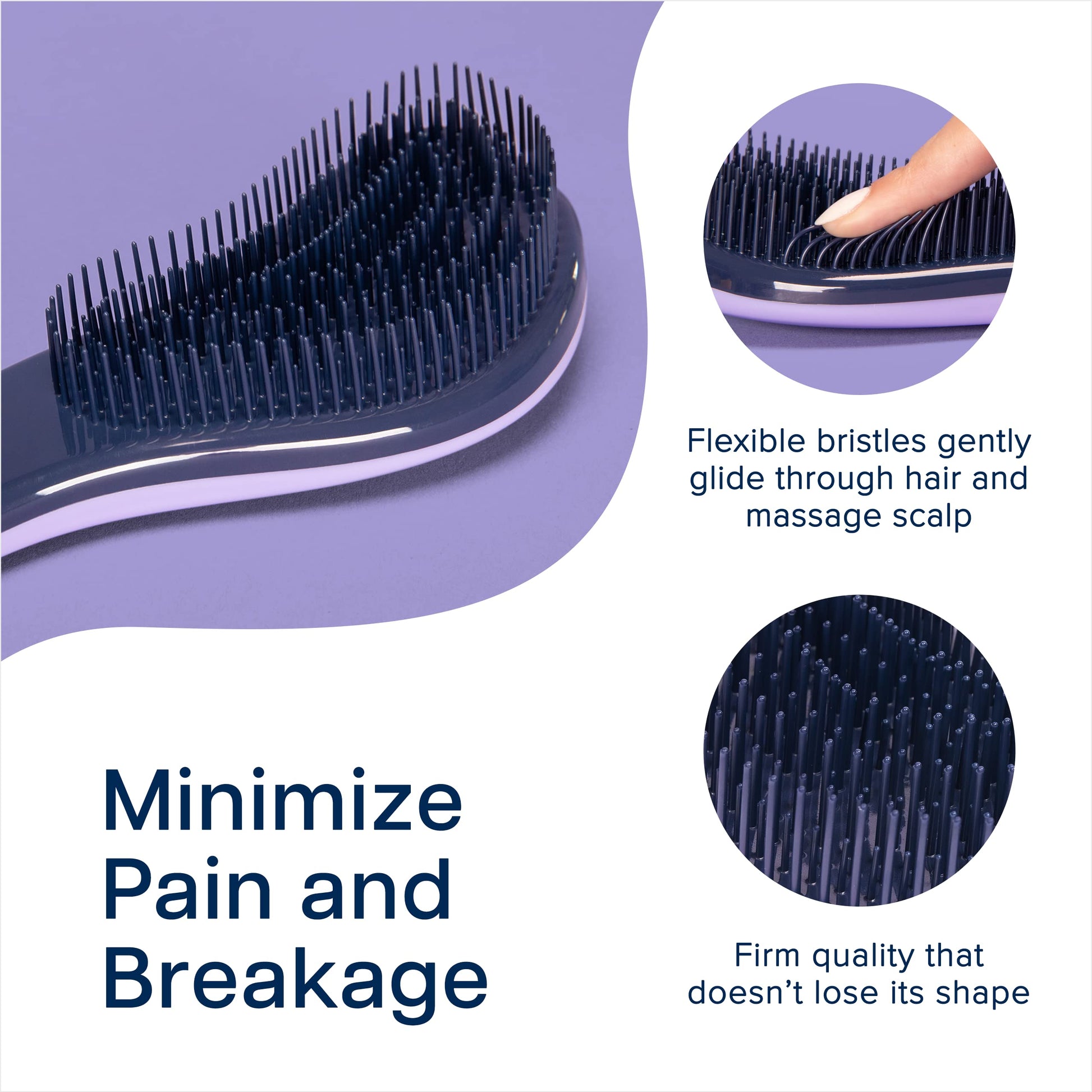 Crave Naturals Glide Thru Hair Brush - Detangler Brush for Curly, Straight, Wet or Dry Hair - Gentle Detangling Brushes for Adults, Kids, Toddlers - Hair Accessories for Women, 7.5x3" - Purple
