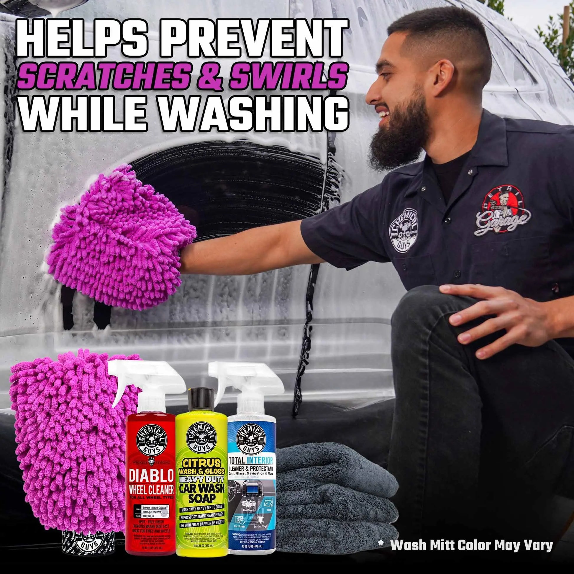 Chemical Guys HOL357 Clean & Shine Car Wash Starter Kit - Safe for Cars, Trucks, Motorcycles, SUVs, Jeeps, RVs & More (7 Piece Set, Including 3 16 oz. Car Detailing Chemicals)