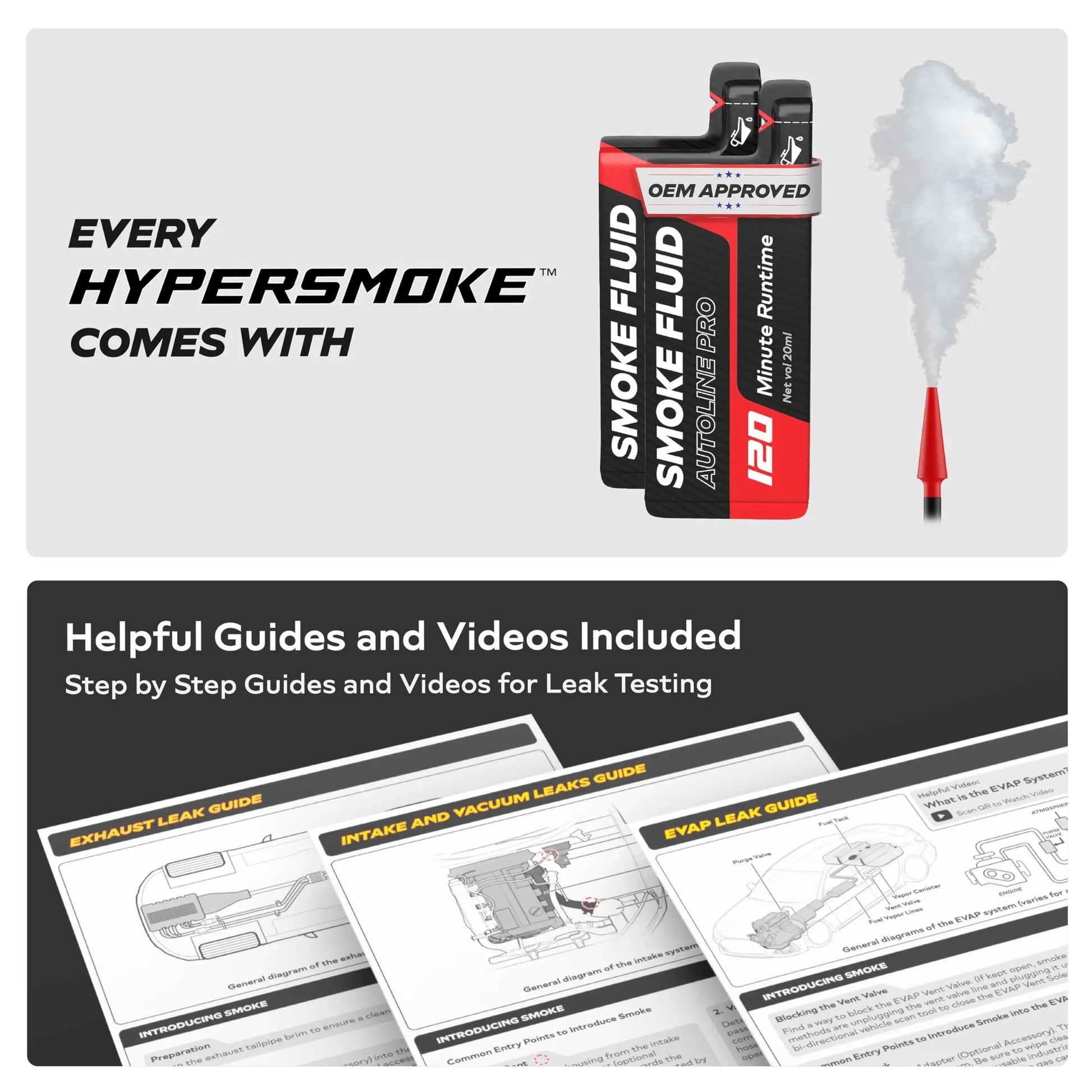AutoLine Pro HyperSmoke™ Automotive Smoke Machine EVAP Vacuum Leak Tester – Adjustable Pressure – OEM Approved Smoke Fluid – Built-in Air Compressor Motor - Includes Smoke Fluid x2.