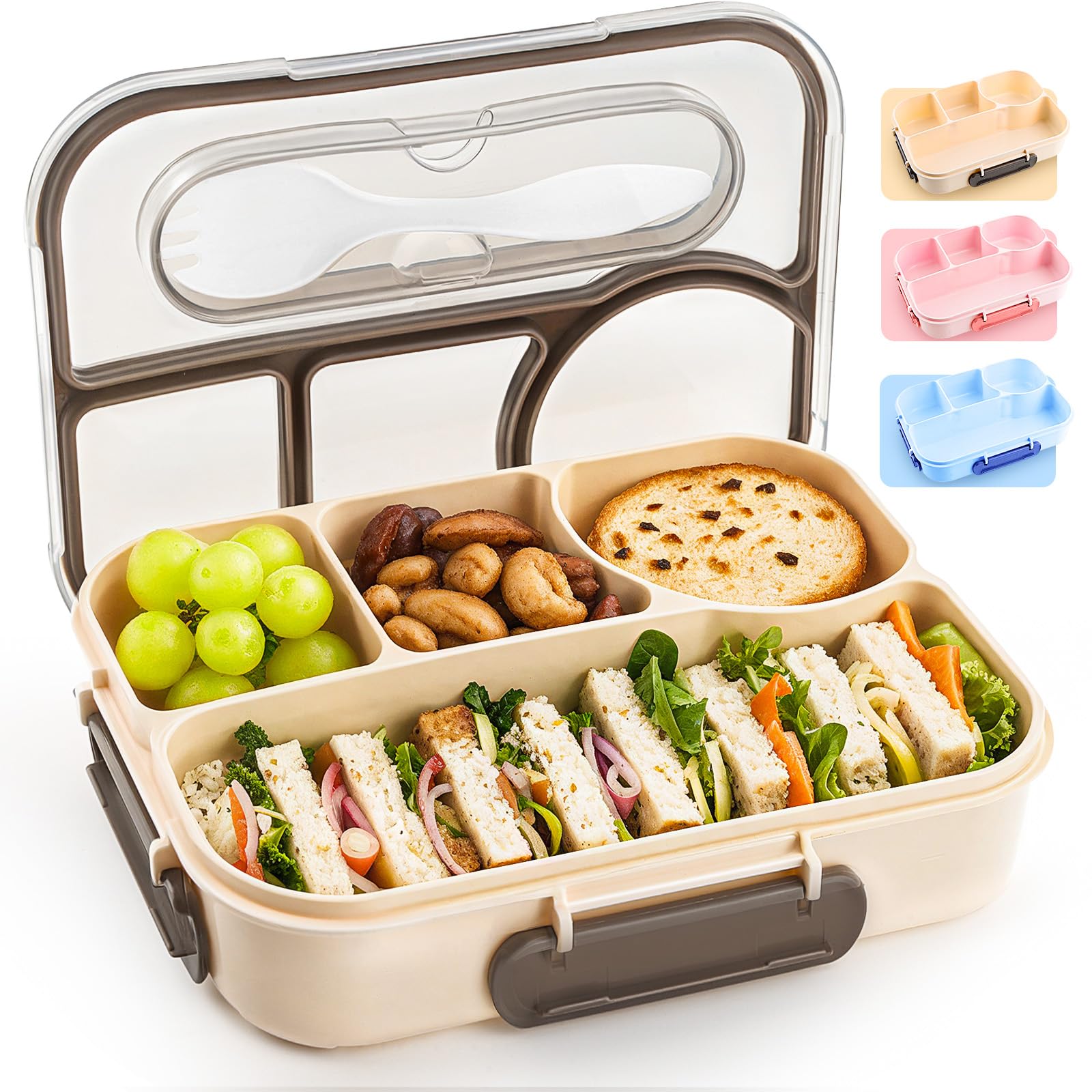 EASYFUN Bento Box für Erwachsene, Lunchbox für Kinder, Brotdosen mit 4 Fächern, auslaufsicher, spülmaschinenfest und BPA-frei (Khaki)