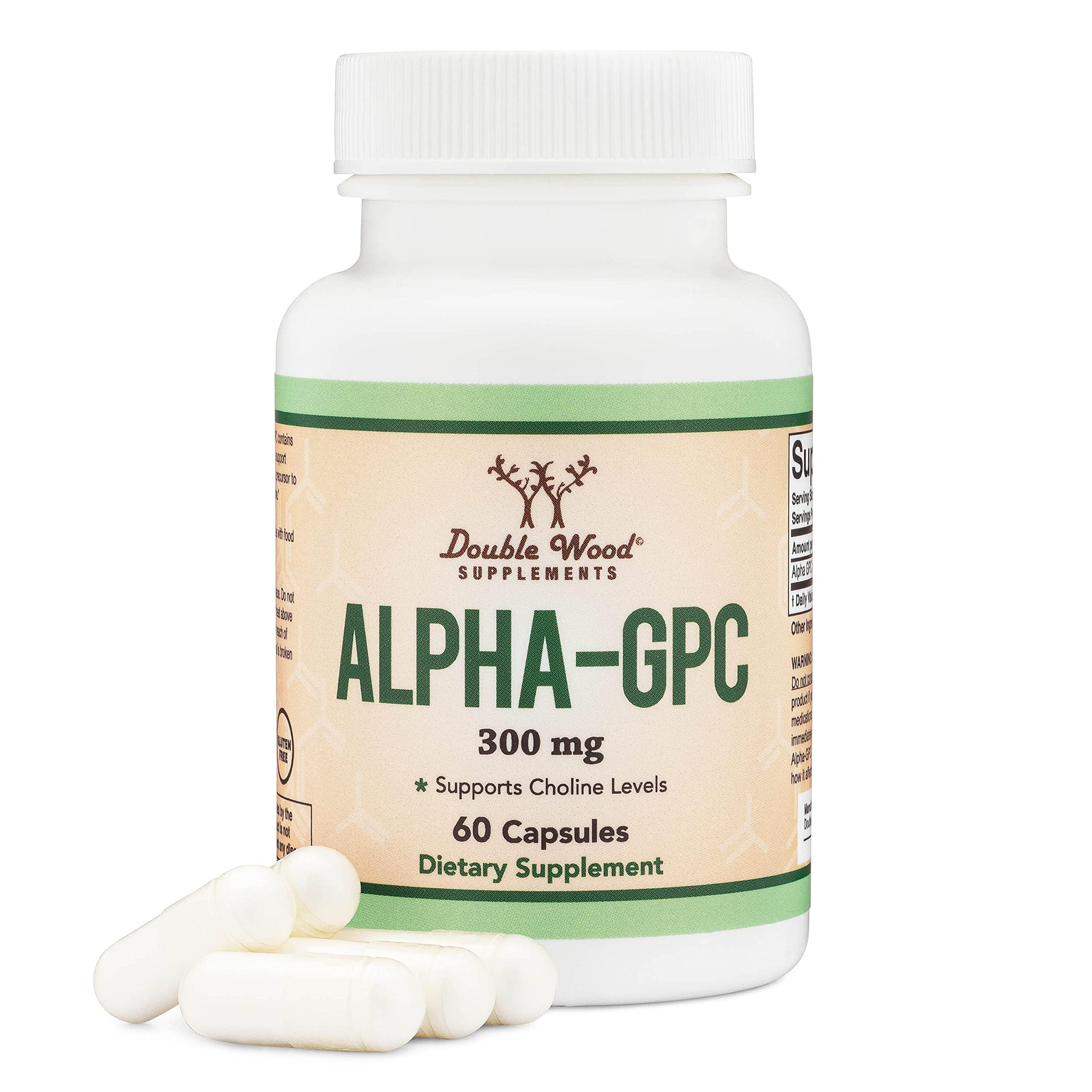 Alpha GPC Choline Brain Supplement for Acetylcholine (60 Count, 600mg Servings) Advanced Memory Formula, Focus and Brain Support, Focus Supplement (Manufactured in The USA) by Double Wood