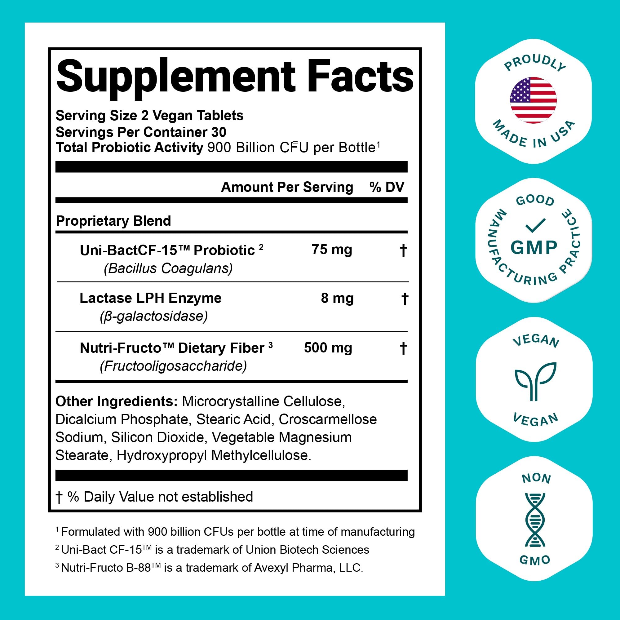 Nutrition Essentials Probiotics for Women and Men - with Lactase Enzyme and Prebiotic Fiber for Digestive Health - 80 Percent + More Potent Supplement for Gut Health Support - Vegan Formula