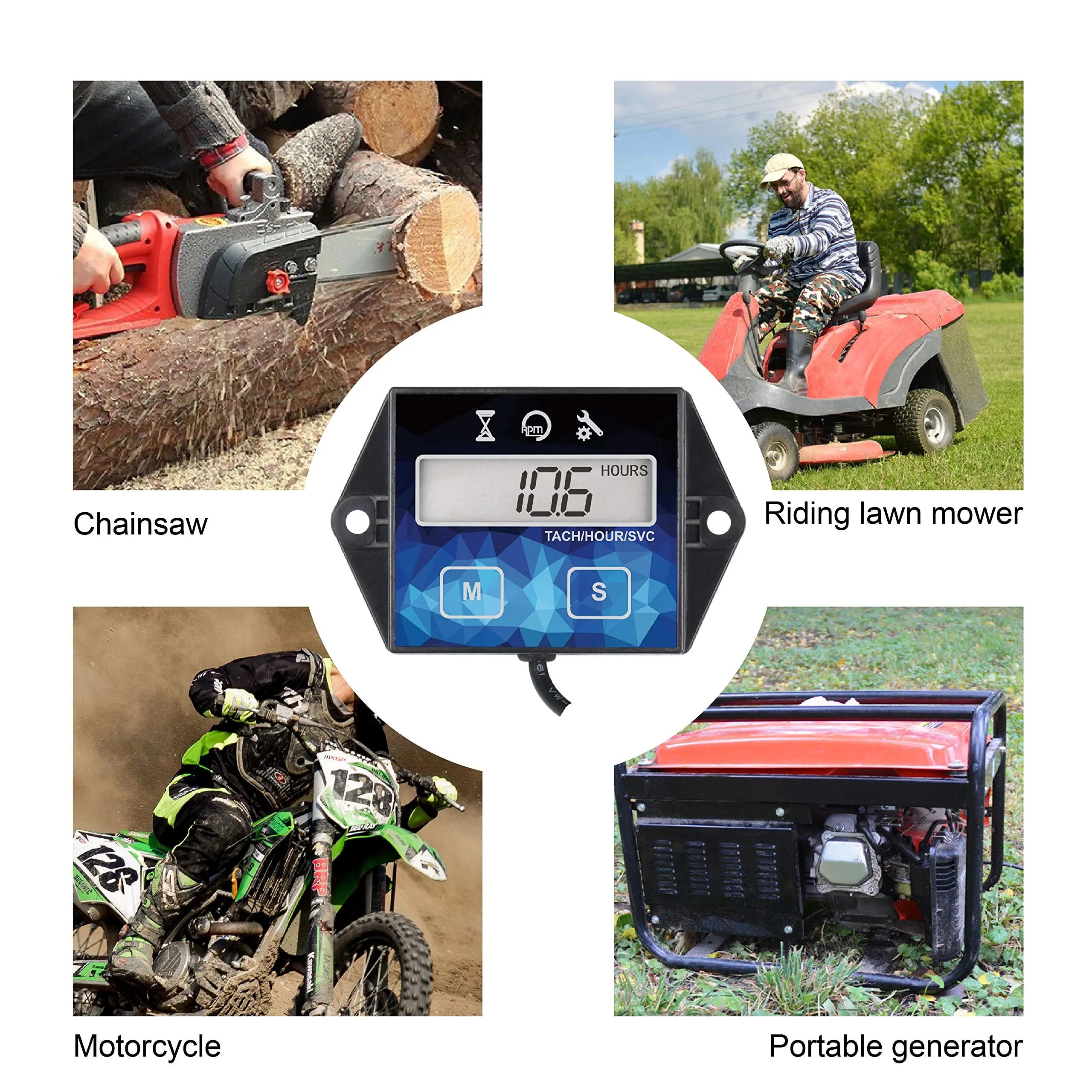 Runleader Small Engine Hour Meter, Digital Tachometer, Maintenance Reminder, Battery Replaceable, User Shutdown, Use for ZTR Lawn Mower Tractor Generator Marine Outboard ATV (HM011F)