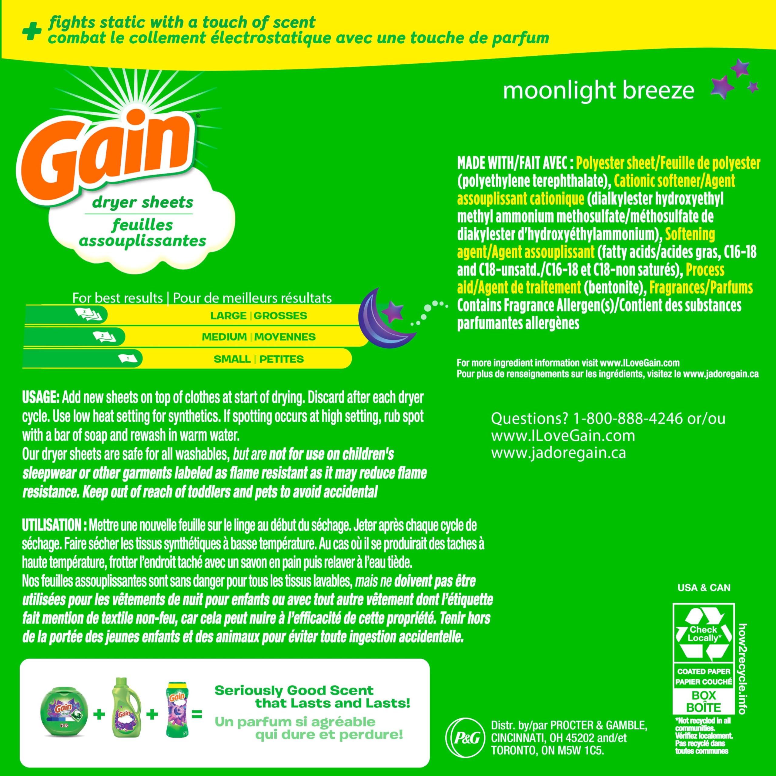 Gain Dryer Sheets Laundry Fabric Softener, Moonlight Breeze, 240 Count