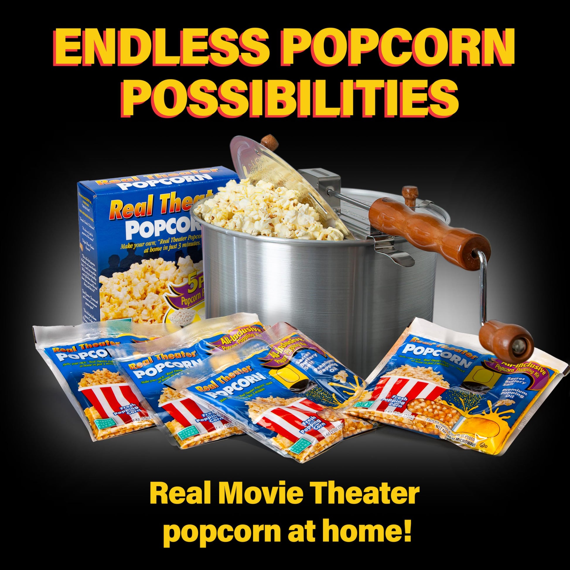 Original Whirley Pop Popcorn Maker - Wabash Valley Farms Gourmet Popcorn Popper, Aluminum Pot With Nylon Gears, 3-Minute Stove Top Popper, Home Movie Night (Silver)
