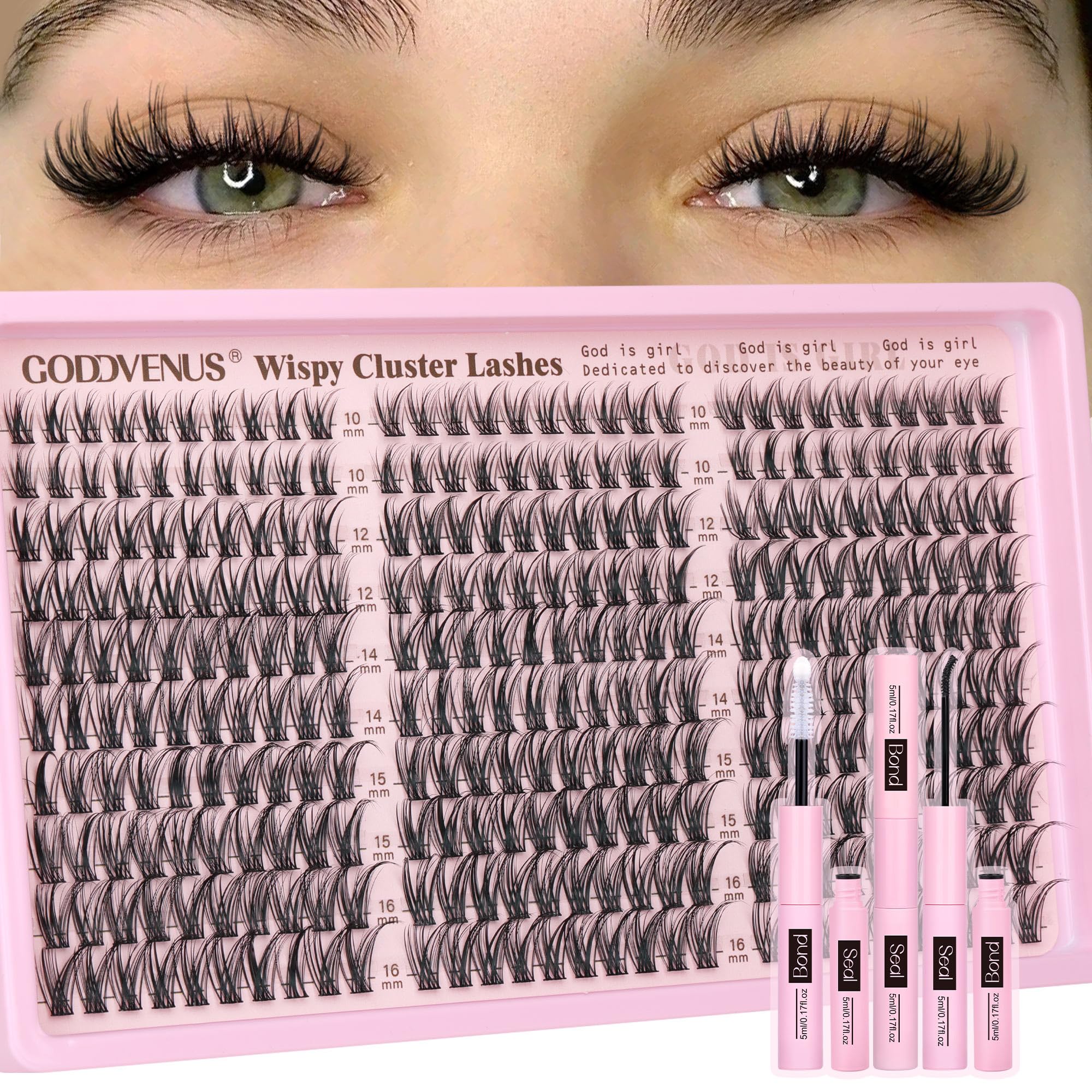 Goddvenus Wimpern-Clusters-Kit Wispy Wimpern-Clusters Wimpern Natur DIY Wimpernverlängerungs-Kit 10-16mm Cluster Wimpernverlängerungs-Kit 300 Stück C-Curl Einzelwimpern Cluster-Wimpern (ohne Pinzette)