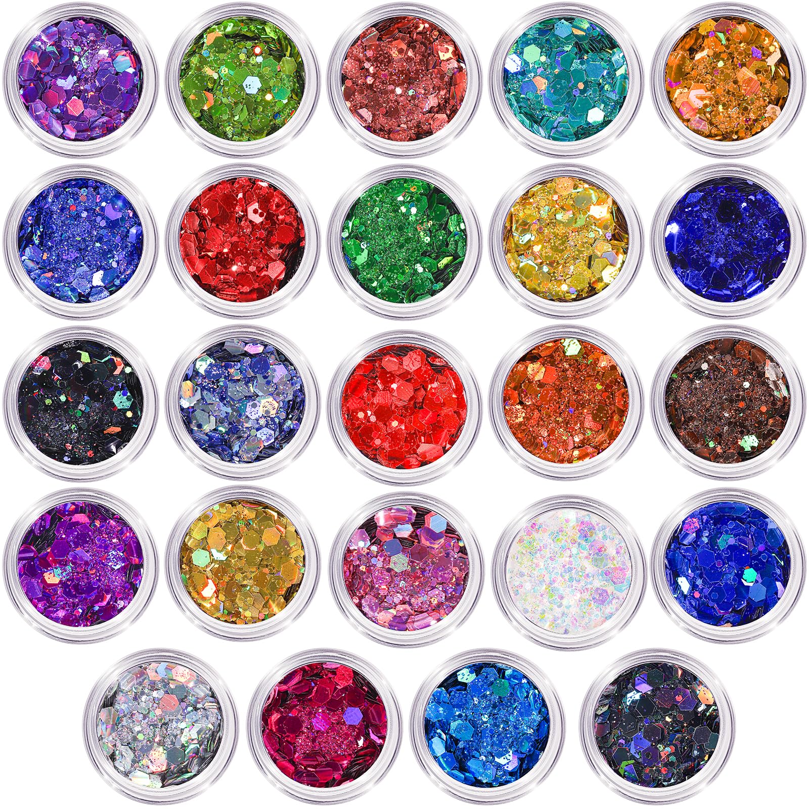 LEOBRO Chunky Glitter, 24 Colors Holographic Chunky Glitter for Crafts, Resin, Body Hair Face Nail Makeup, DIY Party Halloween Decorations