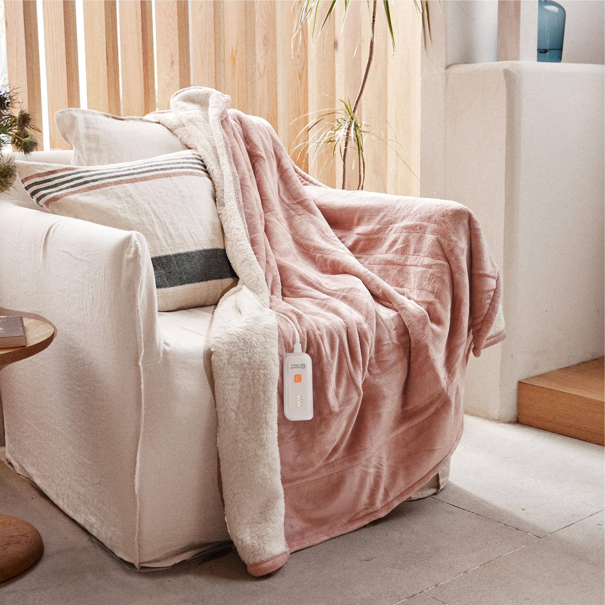 GOTCOZY Heizdecke elektrisch 127x152cm – Weiche, seidig-plüschige Heizdecke mit 4 Heizstufen und 3 Stunden automatischer Abschaltung, ETL-zertifiziert, maschinenwaschbar (Rose Dust)