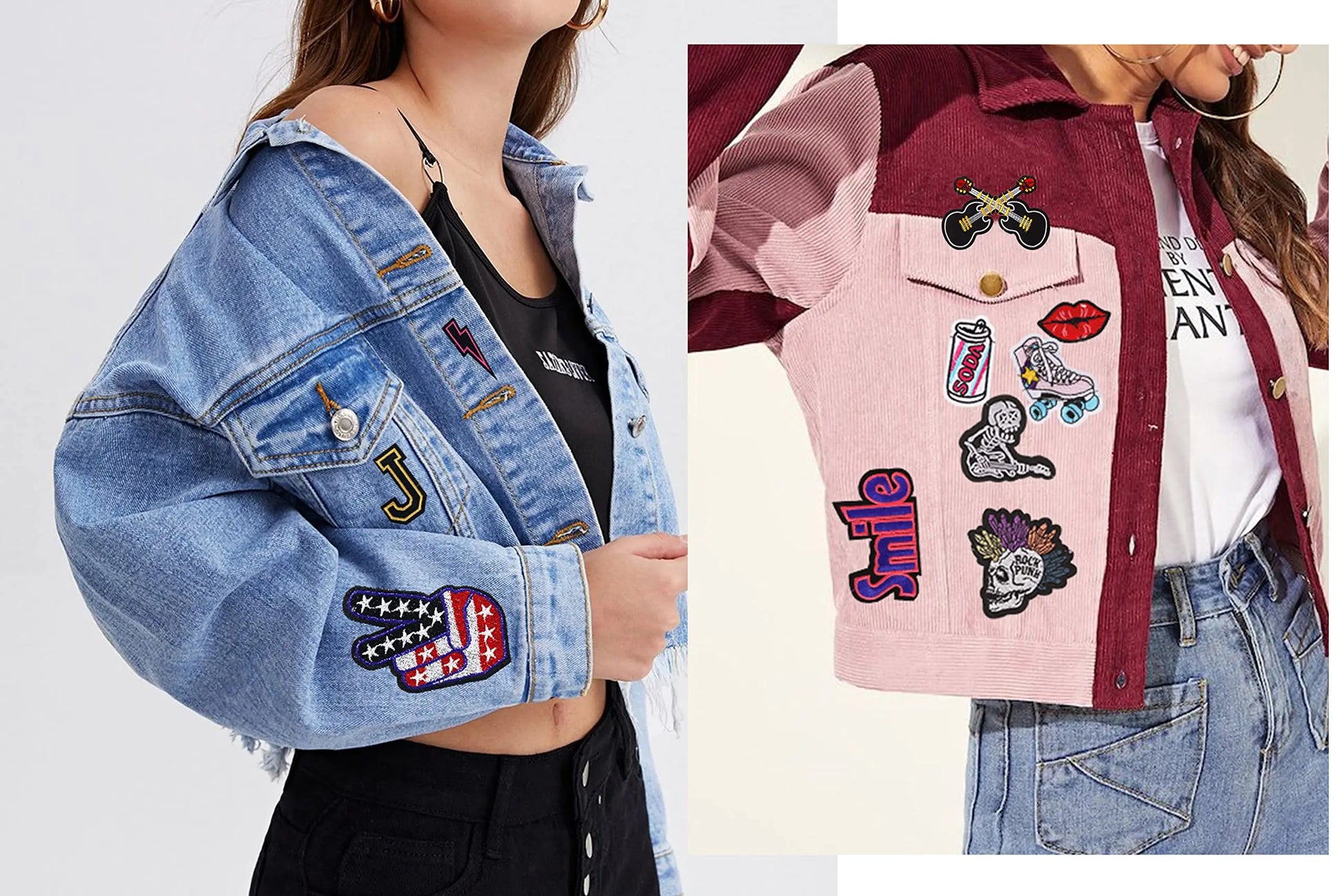 Meneng Embroidered Patches Iron-on Appliques: 30pcs Assorted Cool Punk Embroidery Sew-on Patch for Jackets Clothing