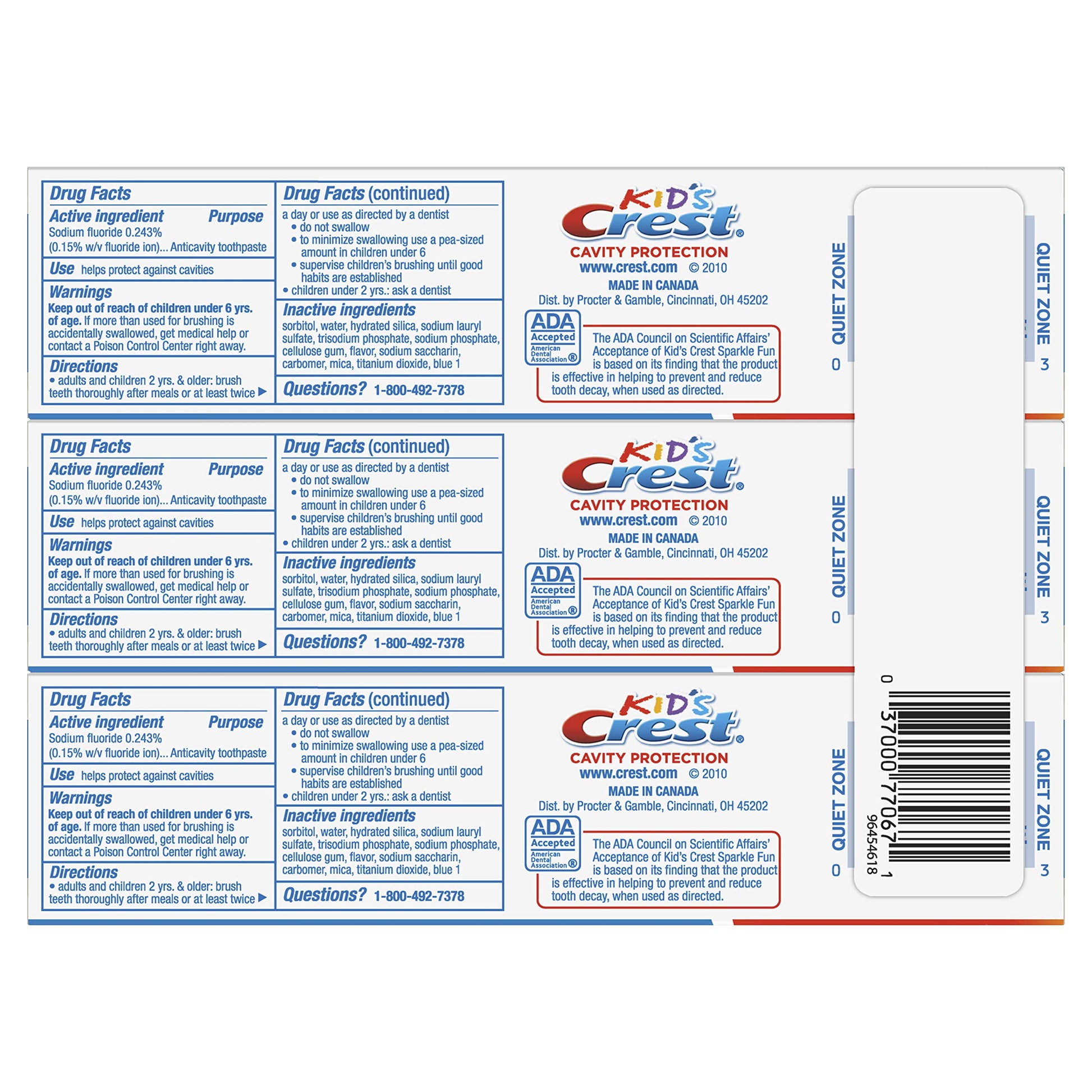 Crest Kid's Cavity Protection Toothpaste, Crest Kids Toothpaste, For Children And Toddlers 2+, Sparkle Fun, 4.6 Oz (Pack of 3), Toothpaste For Kids, Packaging may vary