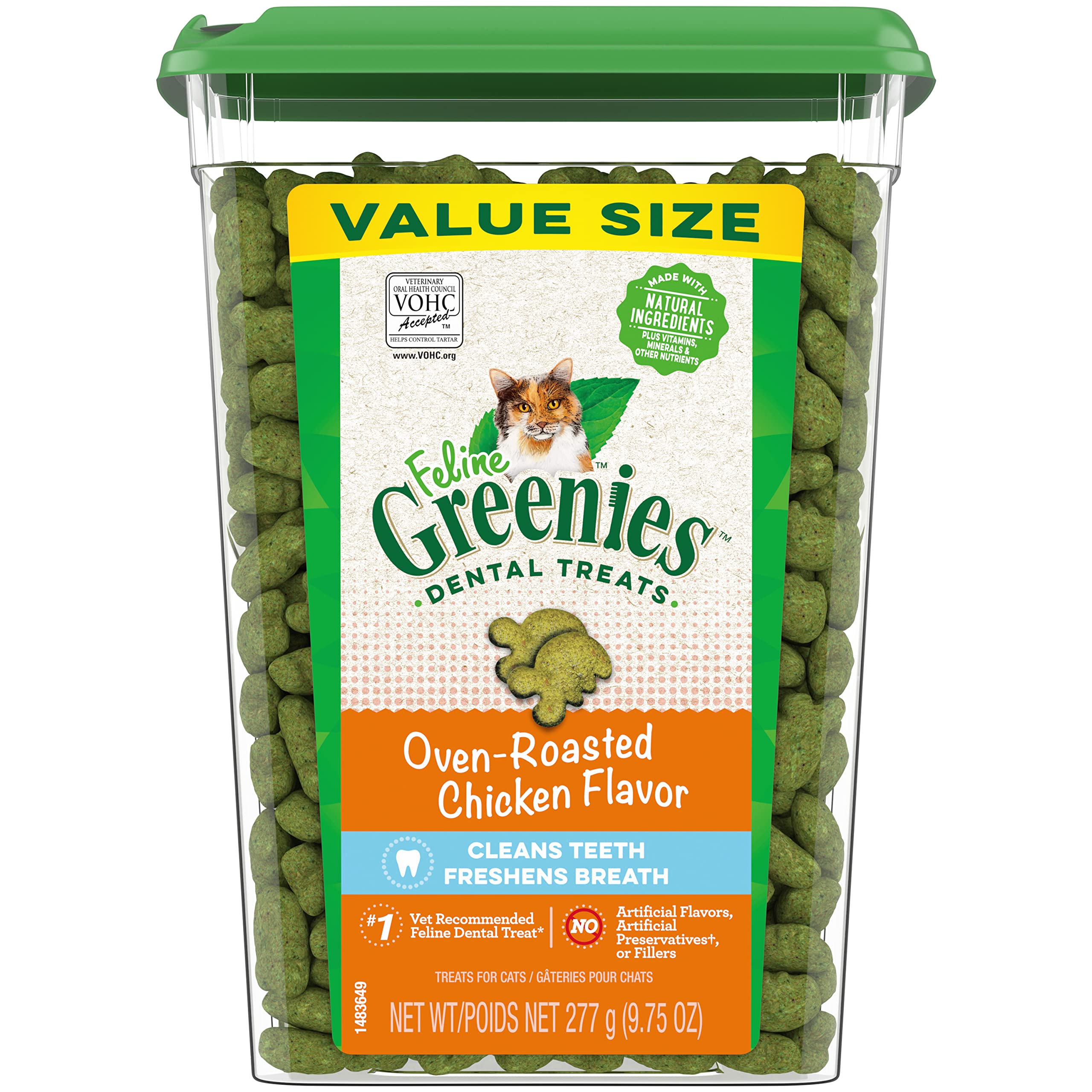 Greenies Feline Adult Zahnpflege-Katzenleckerlis, Geschmack Gebratenes Hähnchen, 276g Dose