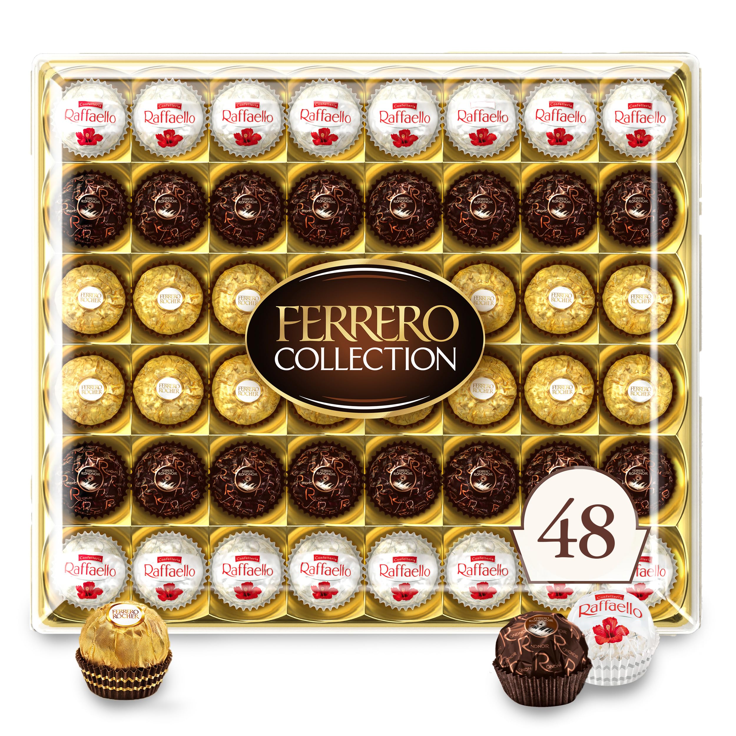 Ferrero Collection, 48 Stück, Premium Pralinenmischung mit Haselnuss-Vollmilchschokolade, Zartbitterschokolade und Kokosnuss, 516g