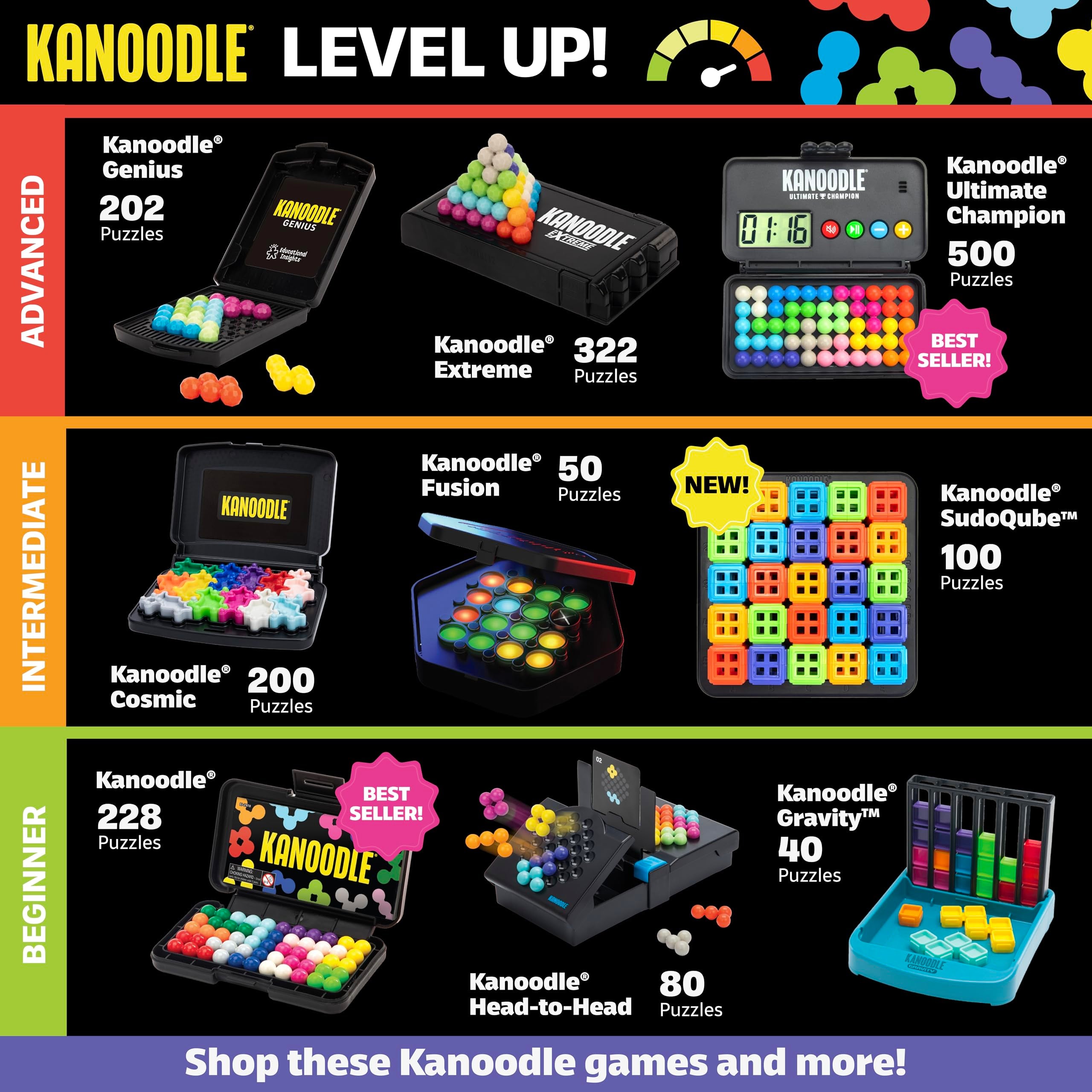 Educational Insights Kanoodle Head-to-Head Puzzle for 2 Players, Brain Teaser Game for Kids, Teens and Adults, Featuring 80 Challenges, Easter Basket Stuffers for Kids, Gift for Ages 7+