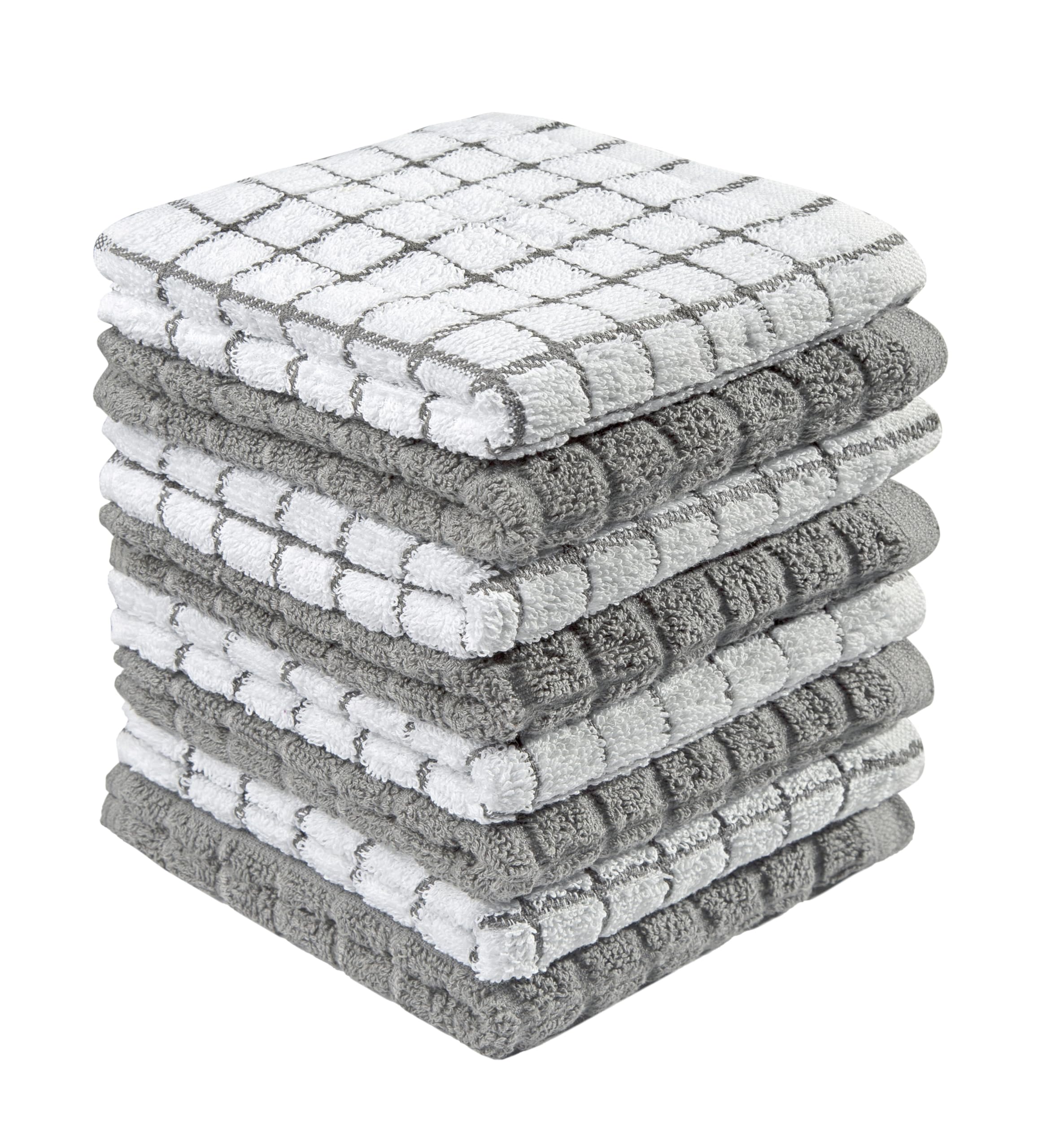 Bumble Dish Cloths (8 Pack) - 100% Cotton Dish Rags & Kitchen Washcloths for Washing Dishes | 12" x 12" | 405 GSM | Gray