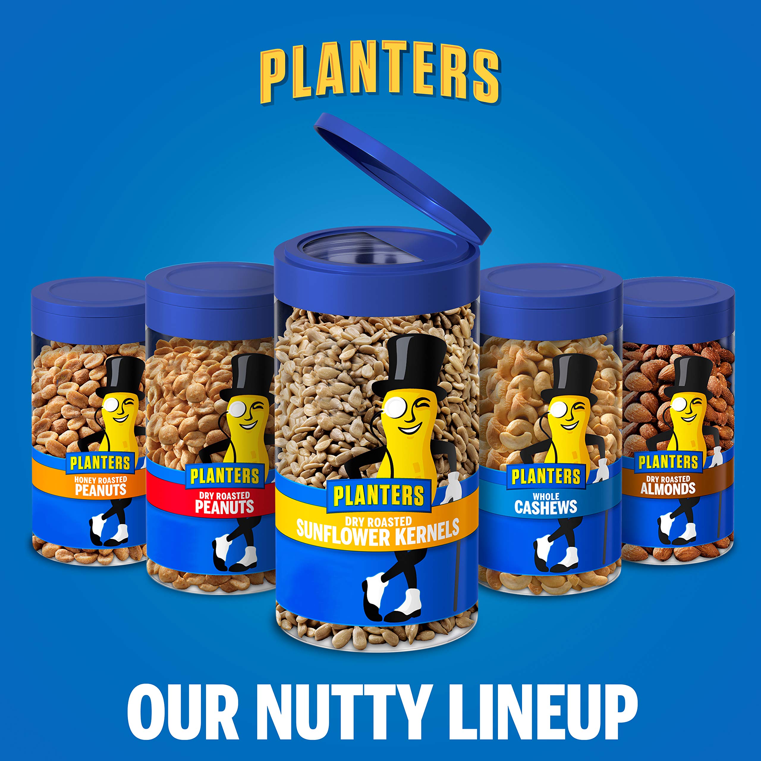 PLANTERS Pop & Pour Dry Roasted Sunflower Seeds to Eat, Road Trip Snack, Plant-Based Protein, Snacks for Adults, After School Snacks for Kids, Bulk Nuts, Kosher, 5.85oz Jar (4 Count)
