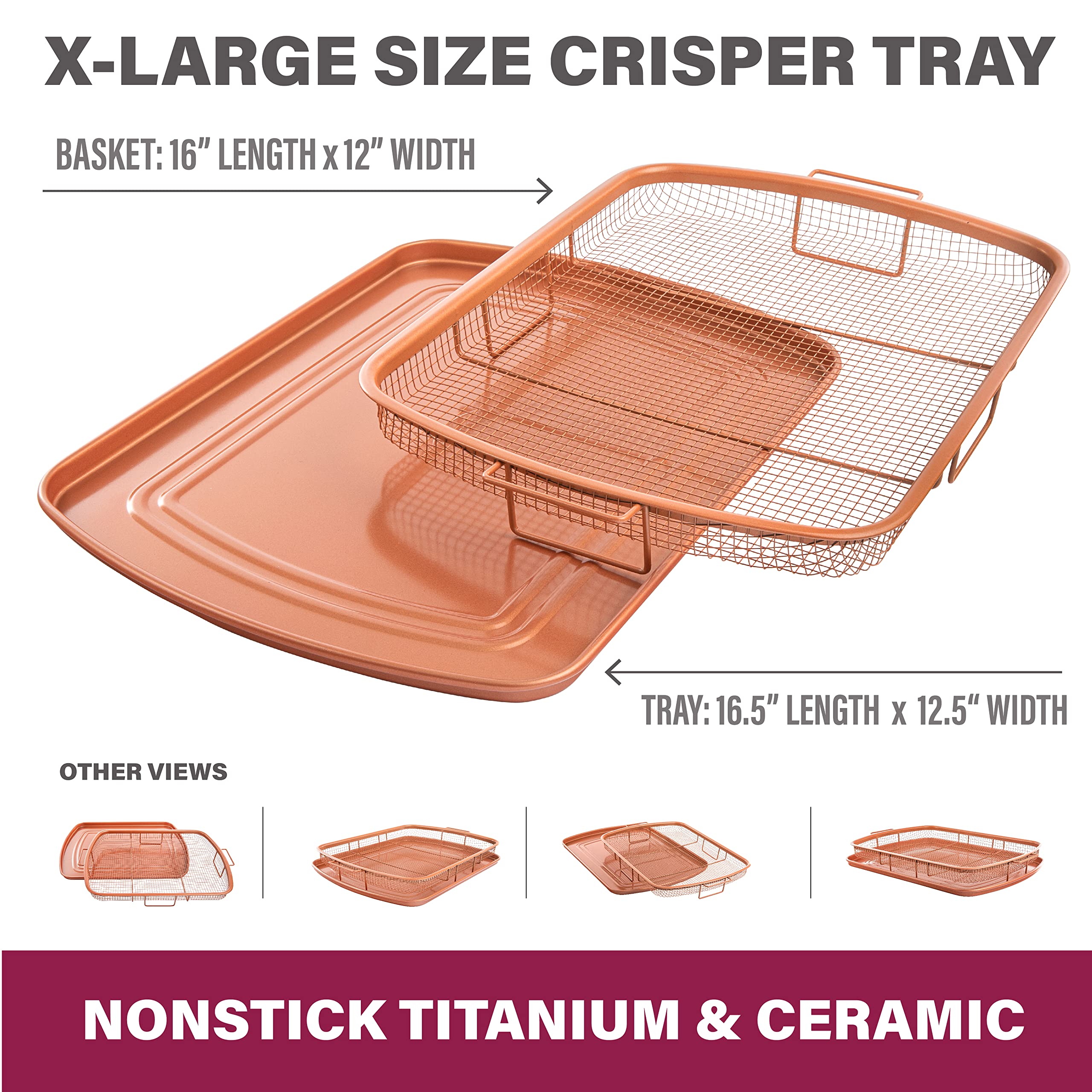 Gotham Steel Large Air Fryer Basket for Oven, 2 Pc Oven Air Fryer Basket and Tray Pan Great for Baking & Crispy Foods, Dishwasher Safe – XXL 16.5” x 12.5”