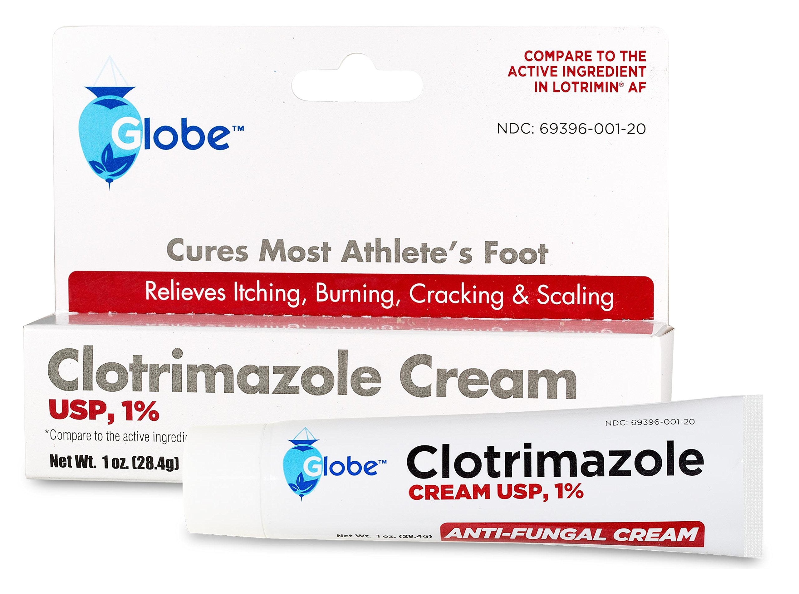 Globe Clotrimazole Antimykotische Creme 1% USP (28 g), Behandlung gegen Pilzinfektionen, lindert Juckreiz, Brennen, Risse und Schuppung bei Fußpilz, Leistenpilz, Ringelflechte und mehr