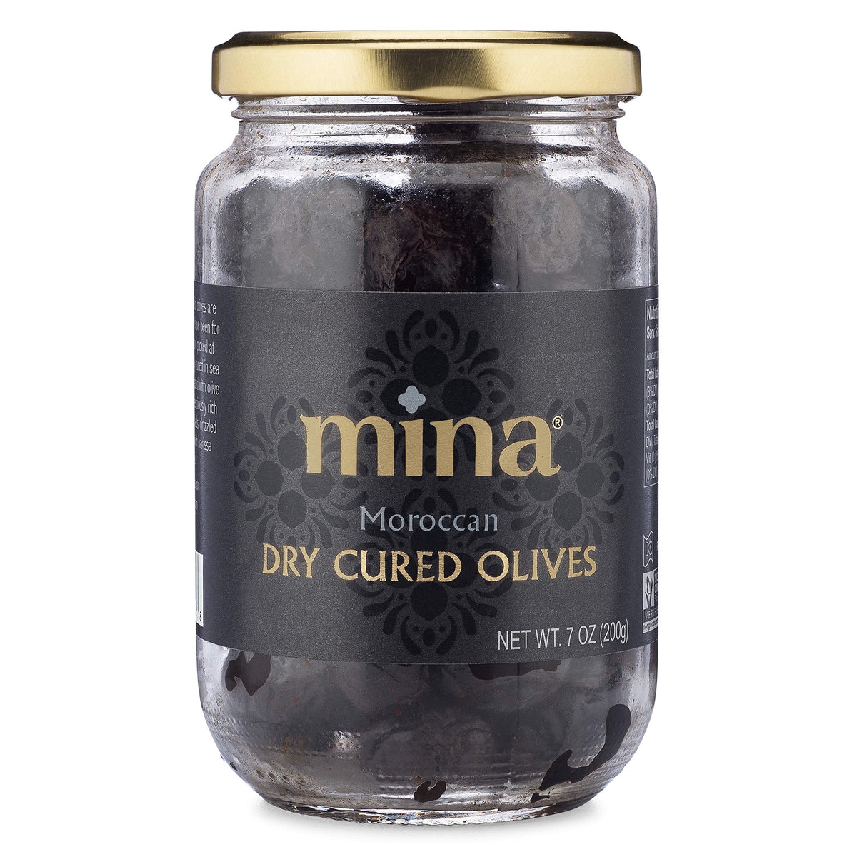 Mina Trocken Gesalzene Schwarze Oliven, 198g – Marokkanische Olivenöl-Oliven, Premium Handverlesen und Natürlich Gesalzene Trockenoliven, Gentechnikfrei, Glutenfrei, Kohlenhydratarm, Vegan, Ideal für Paleo- und Keto-Snacks