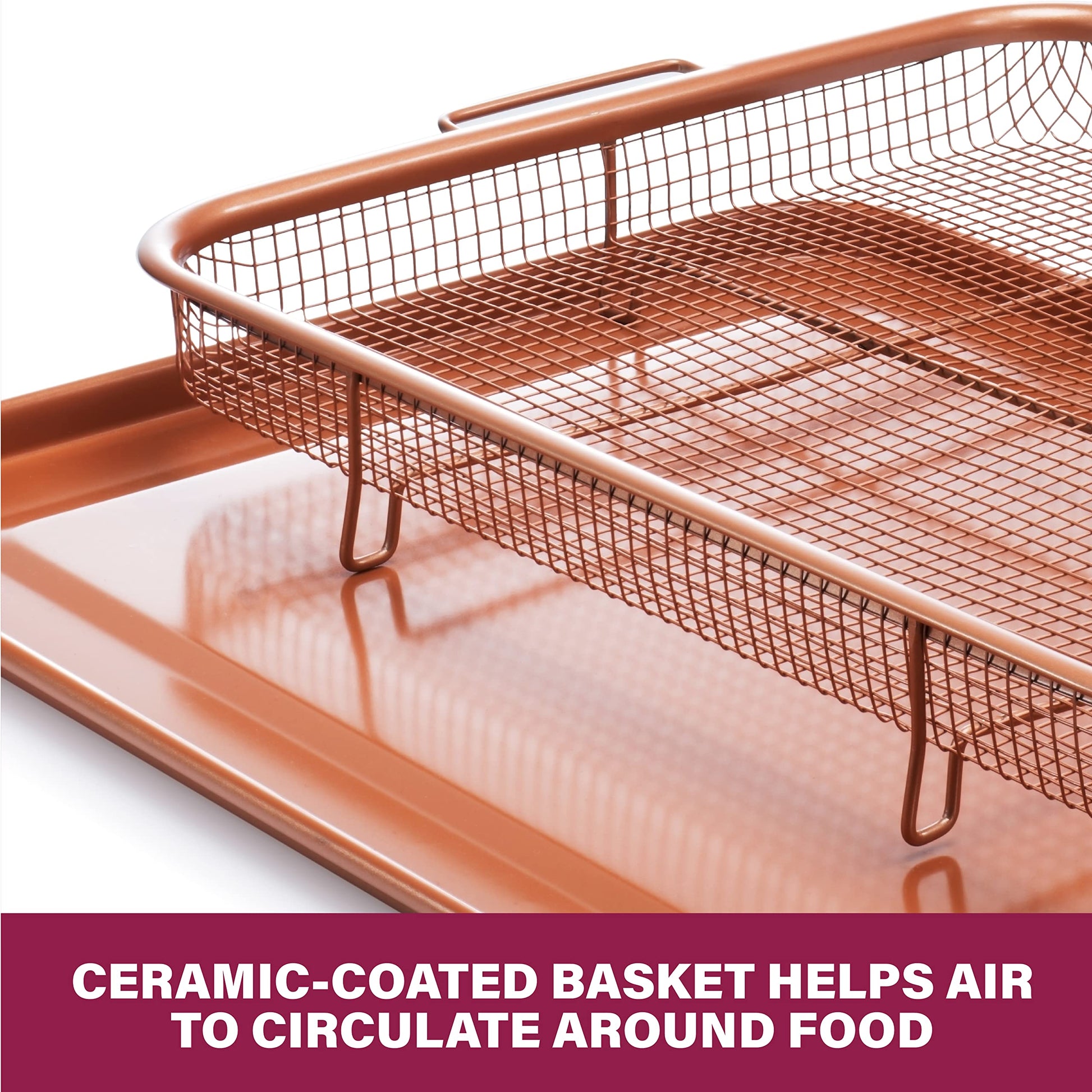 Gotham Steel Large Air Fryer Basket for Oven, 2 Pc Oven Air Fryer Basket and Tray Pan Great for Baking & Crispy Foods, Dishwasher Safe – XXL 16.5” x 12.5”
