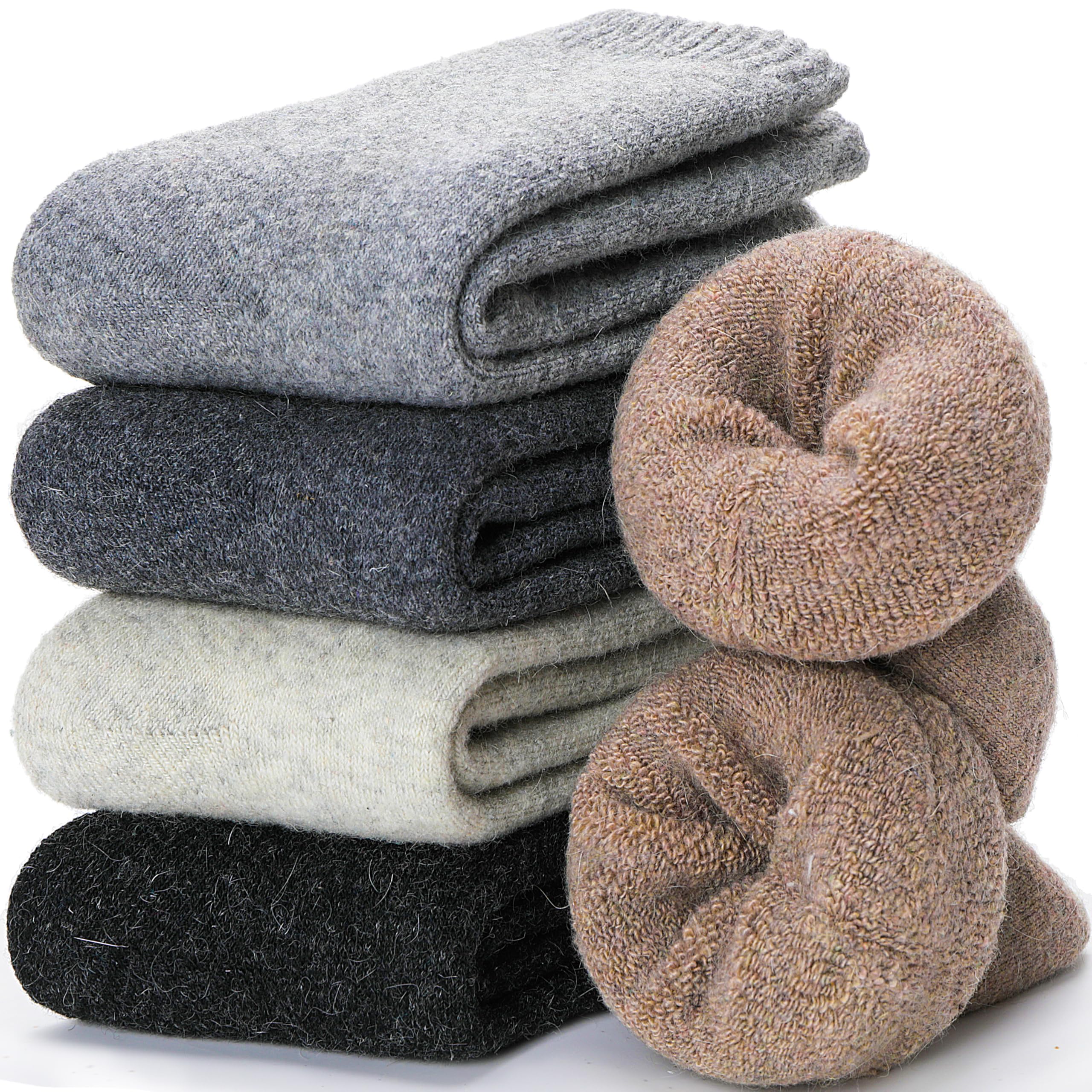 EBMORE Wollsocken für Damen, Wandersocken, thermisch, warm, Winter, dick, für Stiefel, gemütlich, Crew, bequem, Arbeitssocken für Damen, Geschenkidee zum Befüllen von Strümpfen, 5 Paar (helle Farbe E)