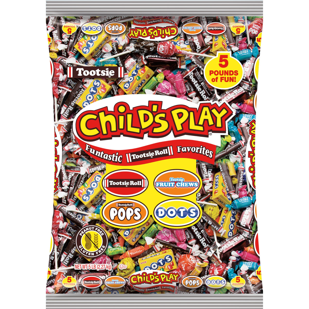 Tootsie Roll Child's Play Candy Favorites mit Bonus-Handyspiel, 5 Pfund einzeln verpackter Party-Bonbons – Funtastic Süßigkeiten-Vielfalt-Mix-Tüte – Erdnussfrei, Glutenfrei (5 Pfund)