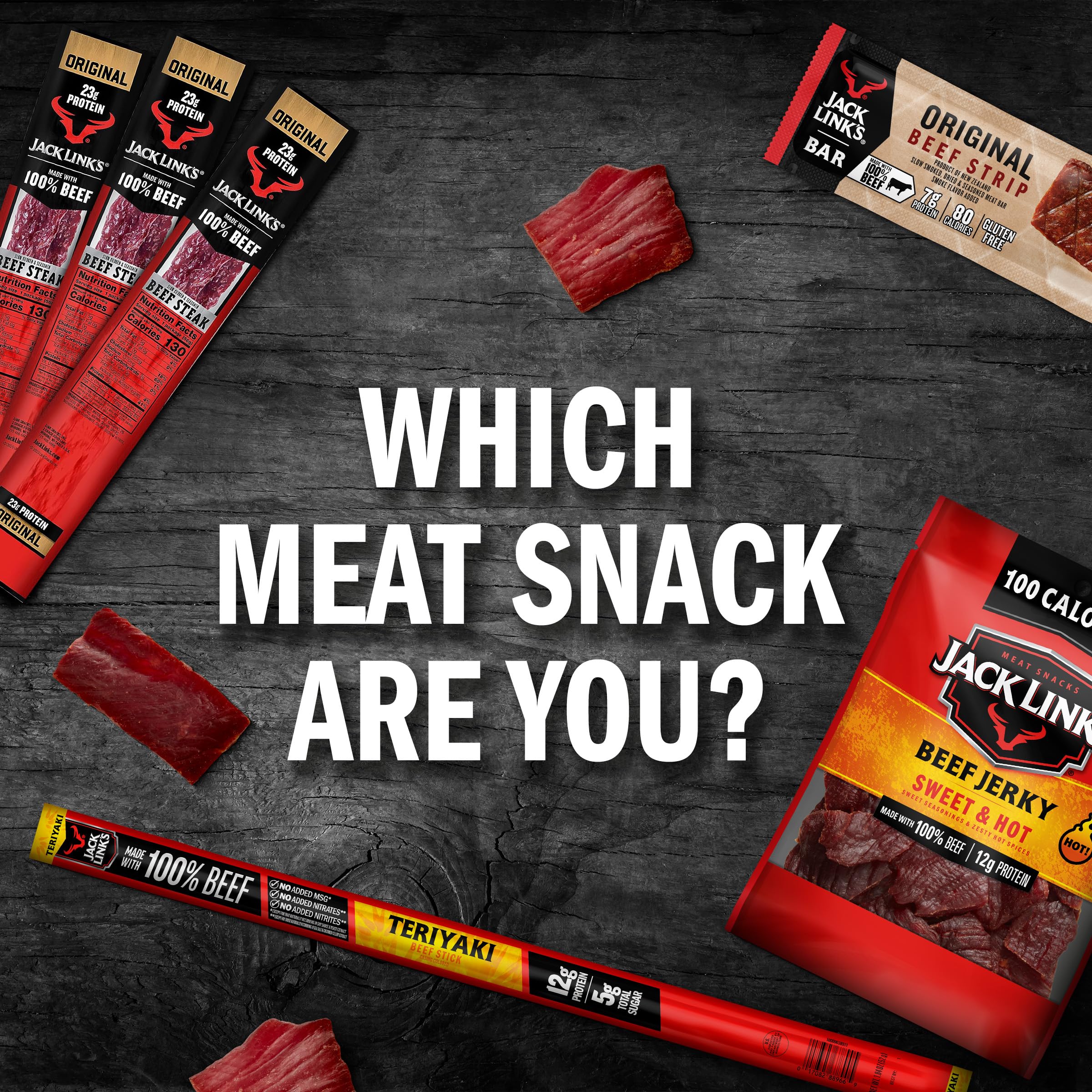 Jack Link's Beef Sticks, Original - Protein Snack, Meat Stick with 6g of Protein, Meat Snack Sticks Made with 100% Beef, Keto Friendly, Individually Wrapped - 0.92 Oz. (20 Count)