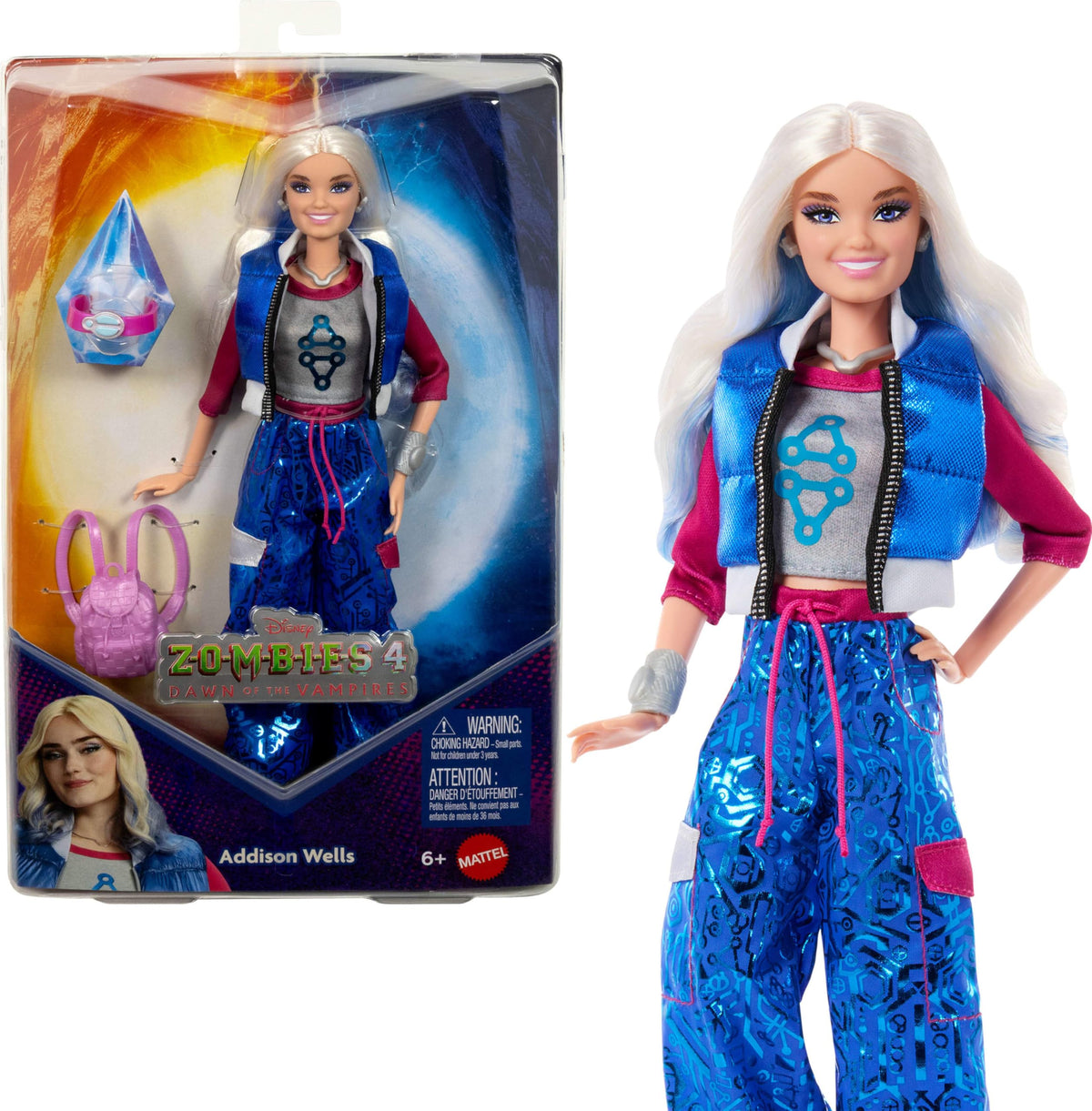 Mattel Disney Zombies 4: Dawn of The Vampires دمية أزياء أديسون ويلز مع زي قابل للإزالة و6 إكسسوارات، مستوحاة من الفيلم