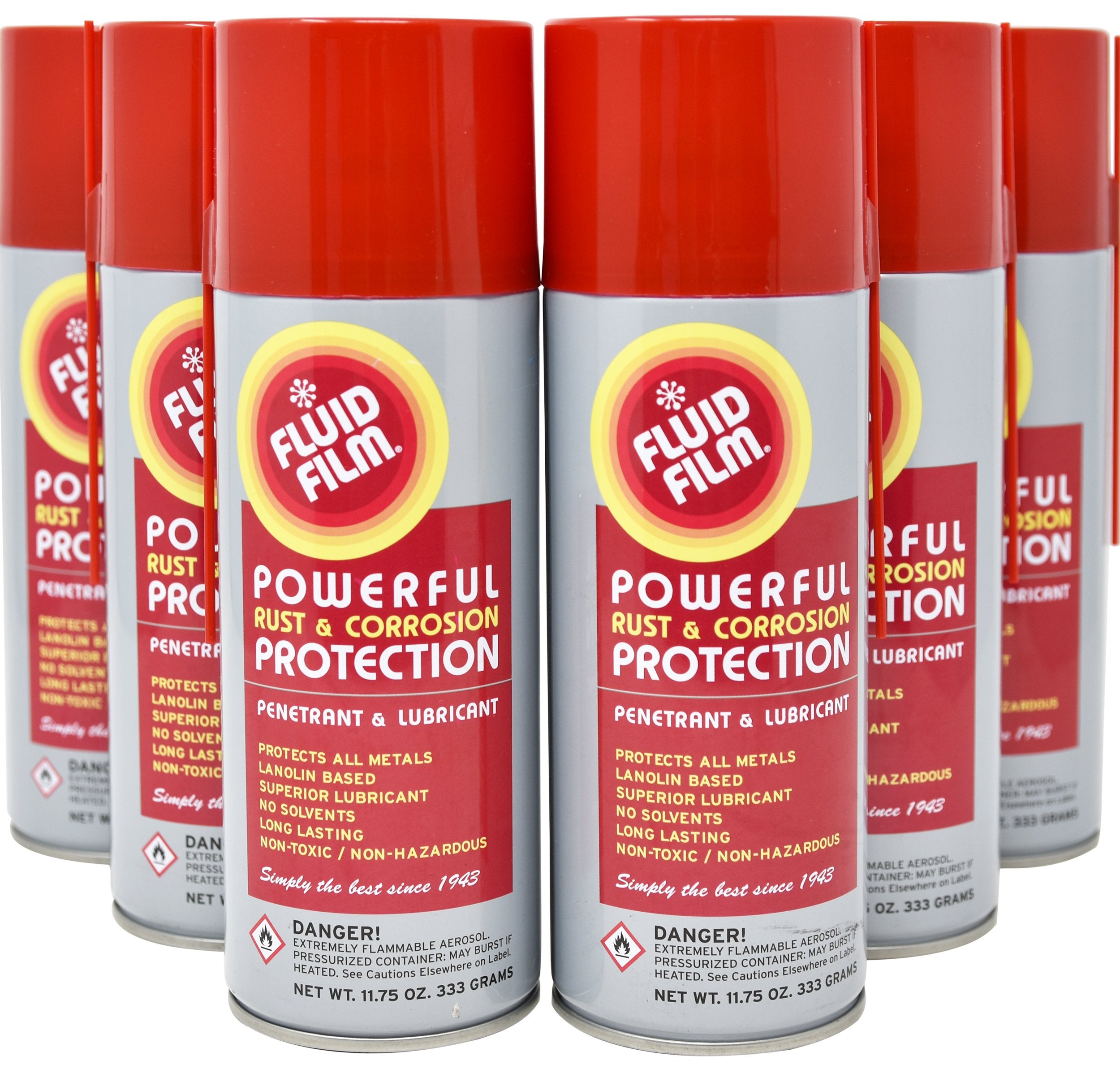Fluid Film Rost- und Korrosionsschutz, Metalloberflächen-Penetrier- und Schmiermittel, Marine, Automobil, Industrie, Haushalt, 336 g Aerosolspray (6er-Pack)