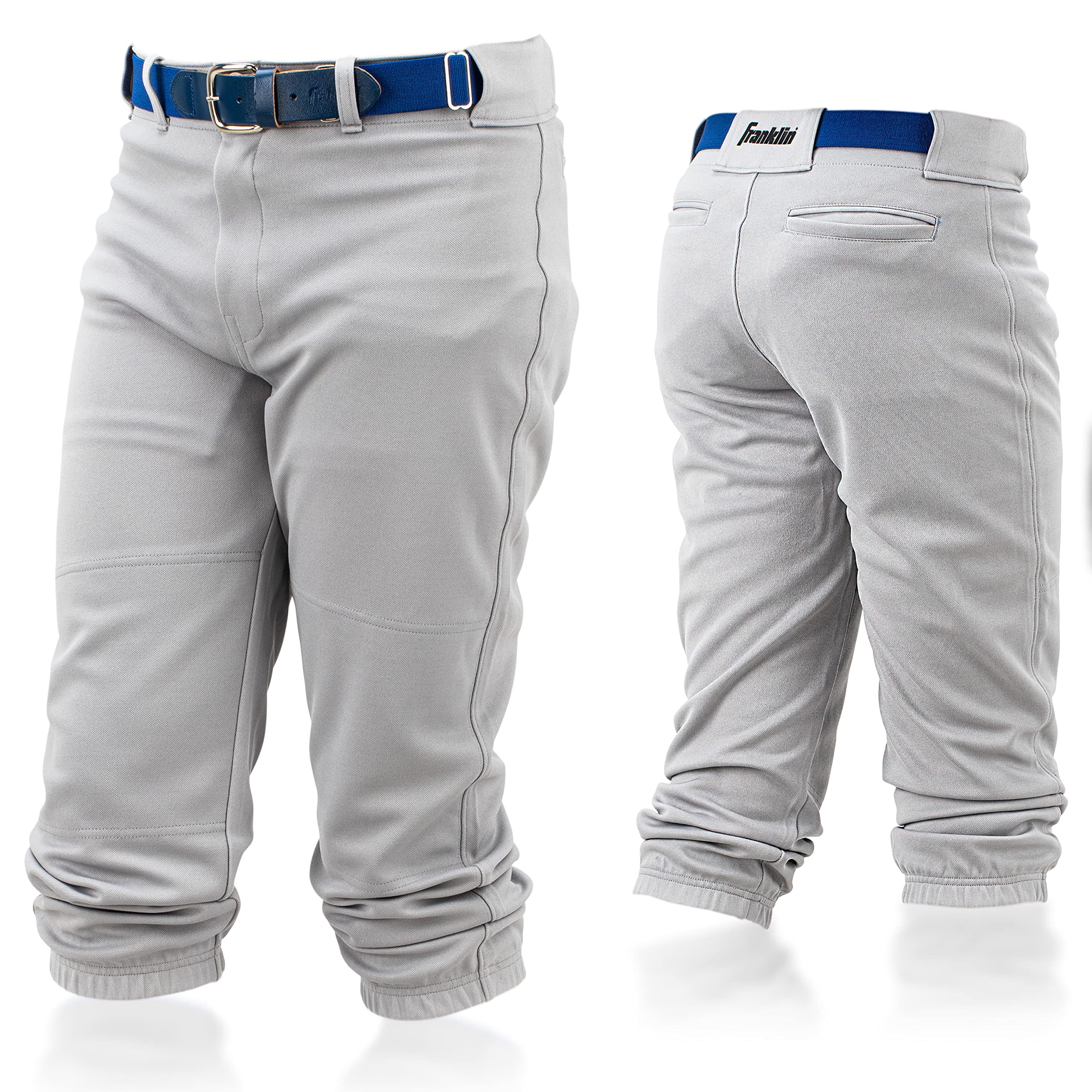 Franklin Sports Jugend Baseball Knicker Style + Kniehohe Softballhose für Kinder - Jungen + Mädchen mit Gürtelschlaufe - Grau - Jugend Small