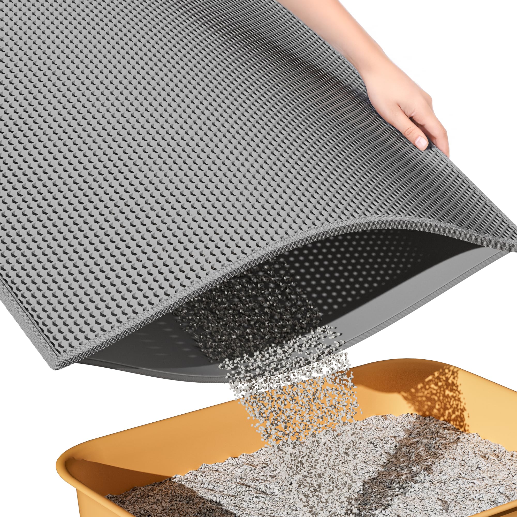 ESTHELLO Katzenstreu-Matte, Katzenstreu-Fangmatte, Waben-Doppelschicht-Design, leicht zu reinigen, waschbar (61 cm x 38 cm Grau)