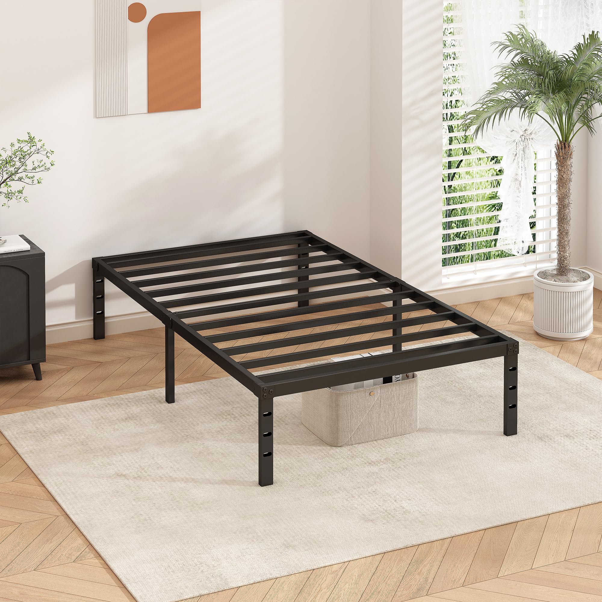 HLIPHA Metal Platform Bed Frame 14 Inch Tall,No Box Spring Needed,Twin Size Bed with Heavy Duty Strong Support Slats,Easy to Assemble,Black