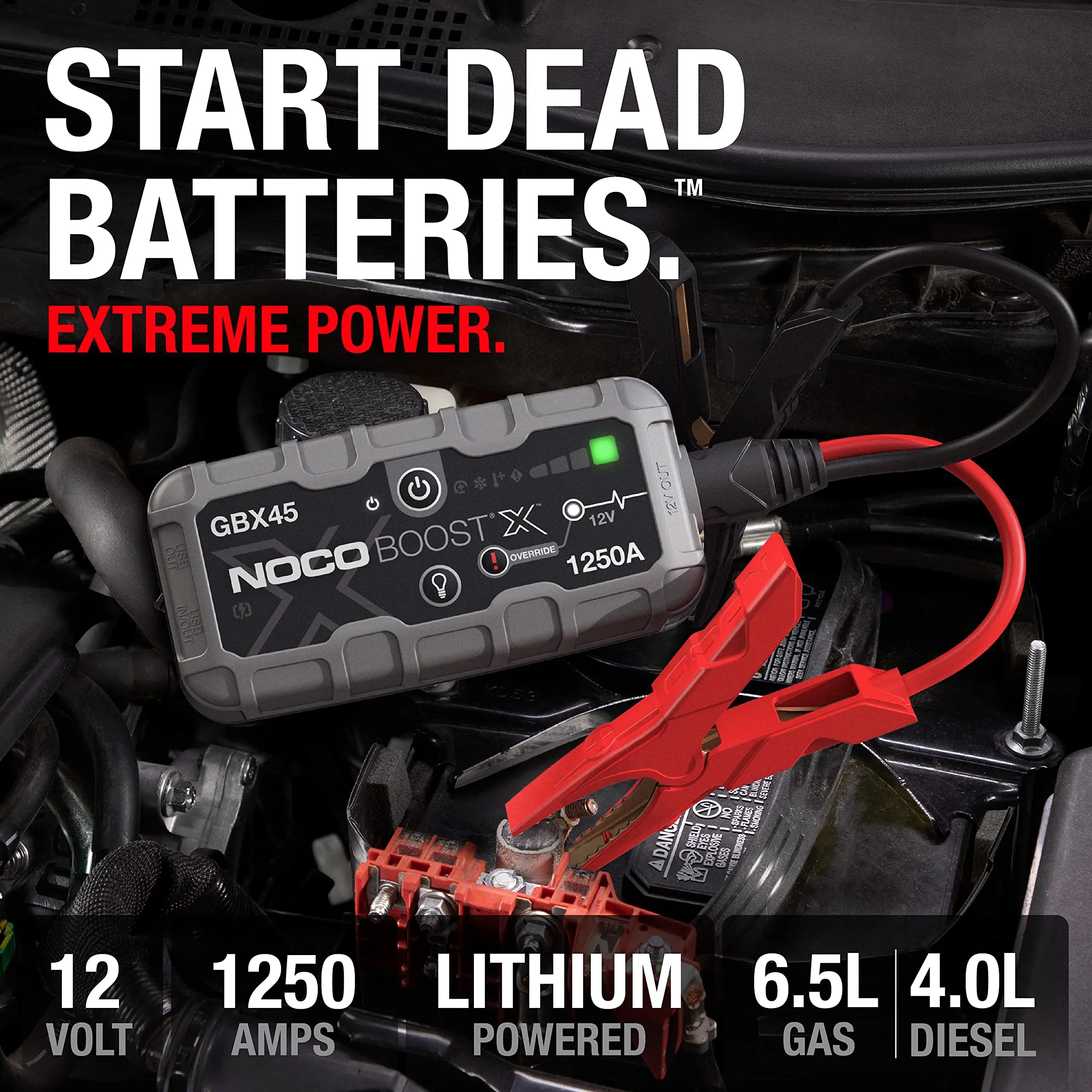 NOCO Boost X GBX45: 1250A UltraSafe Jump Starter – 12V Lithium Battery Booster Pack, Portable Jump Box, Power Bank & Jumper Cables - for 6.5L Gas and 4.0L Diesel Engines