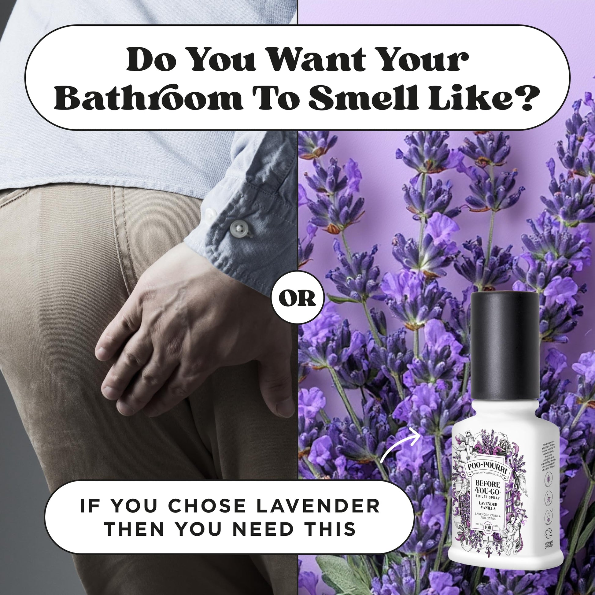 Poo-Pourri Before-You-Go Toilet Spray, Lavender Vanilla, 2 Fl Oz, Up to 100 Uses, Bathroom Odor Deodorizer with Essential Oils for Home or Work, Travel Essentials, TSA Approved Size