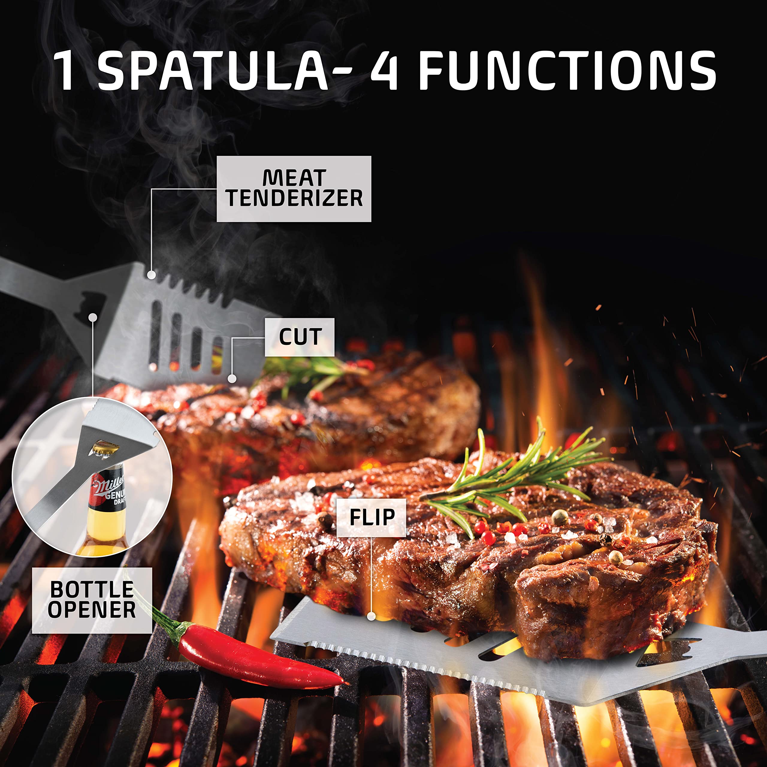 Kaluns Grilling Accessories, Gifts for Men Christmas Grilling Gifts for Dad, Heavy Duty Stainless Steel BBQ Grill Tools Set for Outdoor Grill with Aluminum Case and Apron, Birthday Gifts for Men Dad
