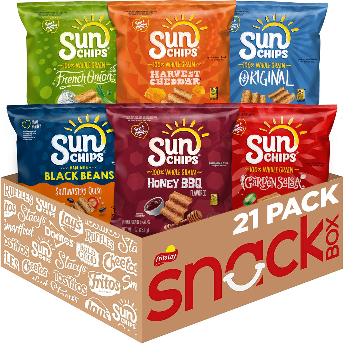 SunChips Snacks aus 100% Vollkorn, Vielfaltspackung mit 6 Geschmacksrichtungen, 28g-Beutel (21er-Pack)