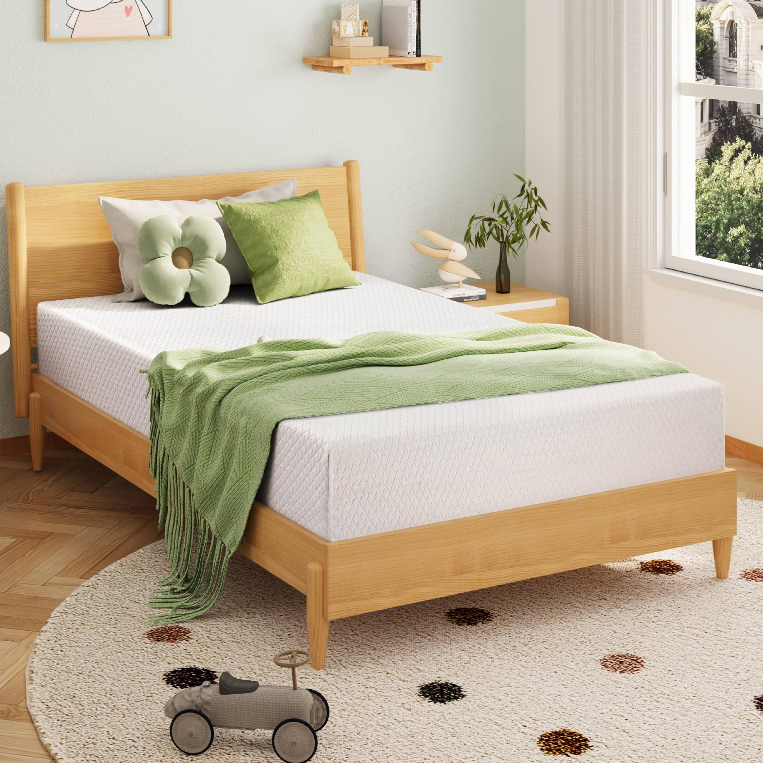 EGOHOME Memory Foam Matratze in voller Größe, 20 cm hohe Matratze in einer Box mit kühlendem Grüntee-Gel, Druckentlastung mit mittelfester Unterstützung, CertiPUR-US zertifiziert, 190,5 cm L x 137,2 cm B, 16,9 kg Weiß