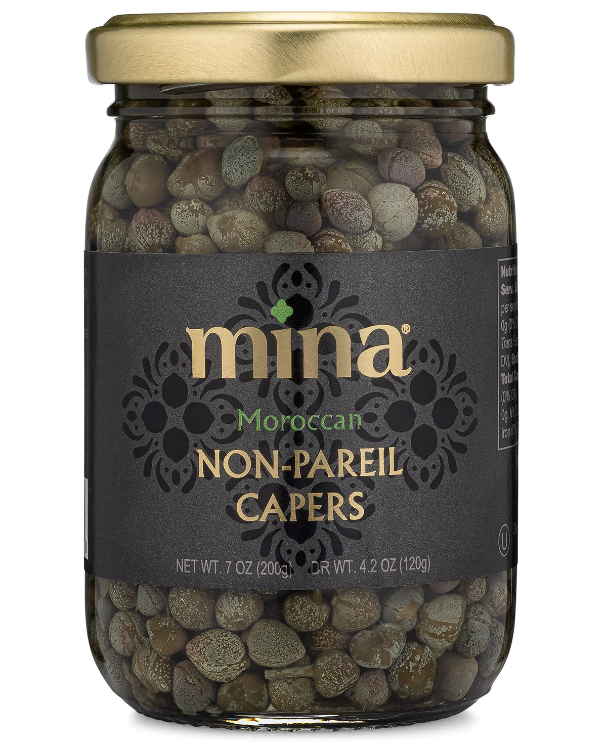 Mina Kapern Non Pareil 200g, Perfekte mediterrane Würze oder Garnitur, Marokkanisches Kapern-Glas, Hergestellt nur aus Kapern, Wasser, Essig und Meersalz, gentechnikfrei, Keto, vegan, glutenfrei
