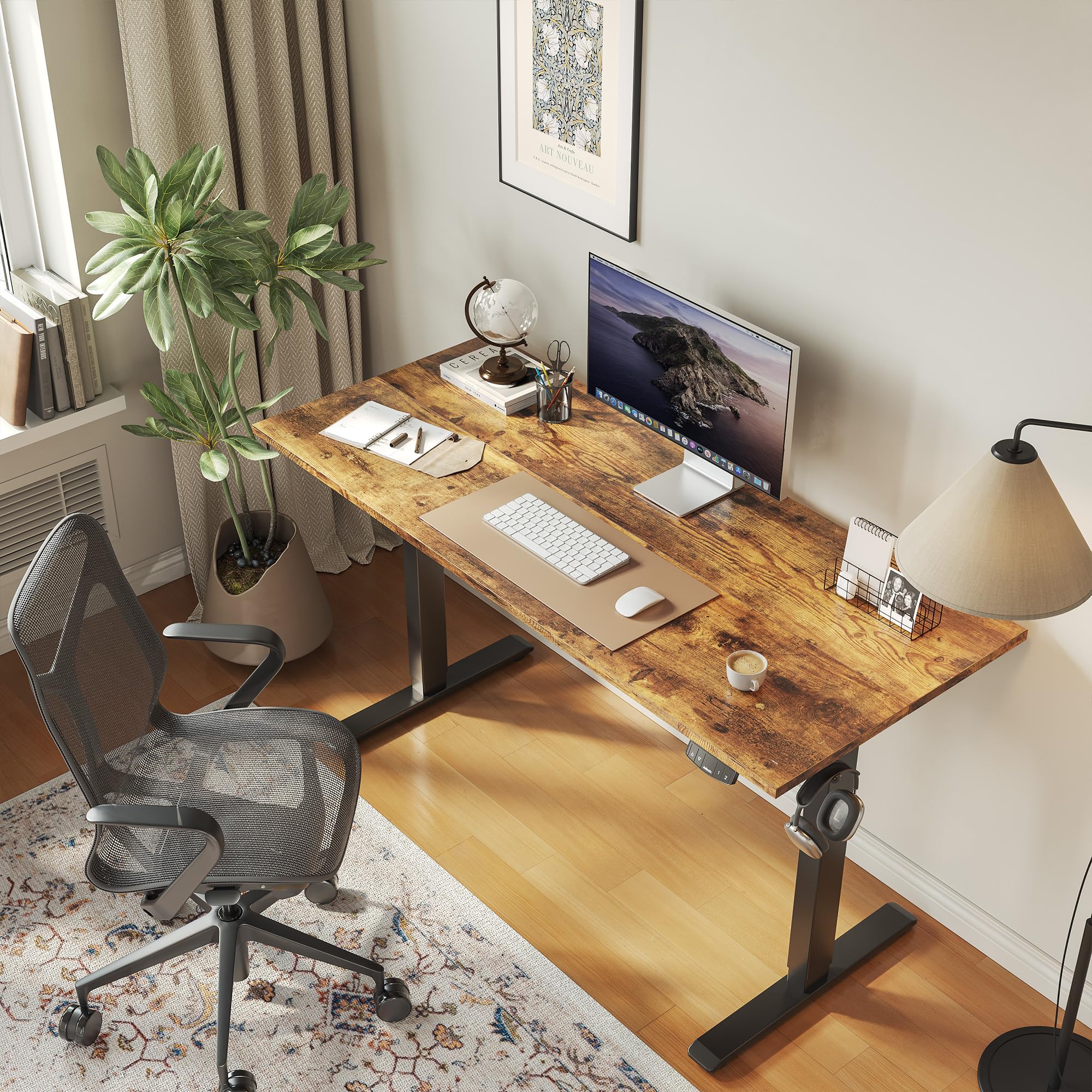 Agilestic Electric Standing Desk, 48 x 24 Inches Height Adjustable Desk, Sit Stand up for Work Office Home, Ergonomic Rising Computer Table with Memory Preset, Rustic Brown