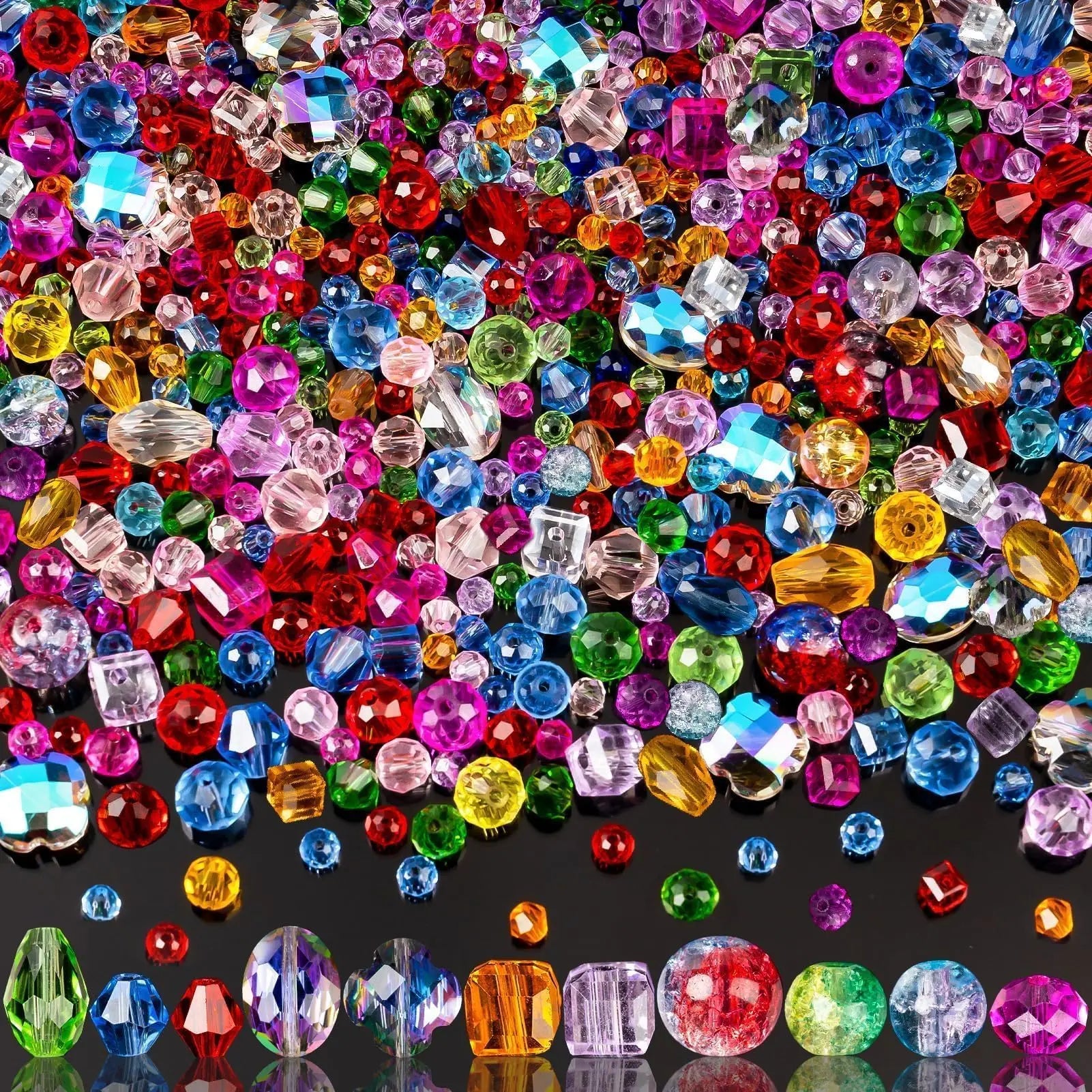 636pcs Glass Beads for Jewelry Making - Colorful Rainbow Craft Crystal Beads with Loose Beads Sparkly Beads Hole Drilled DIY for Bracelets Craft Earrings Making
