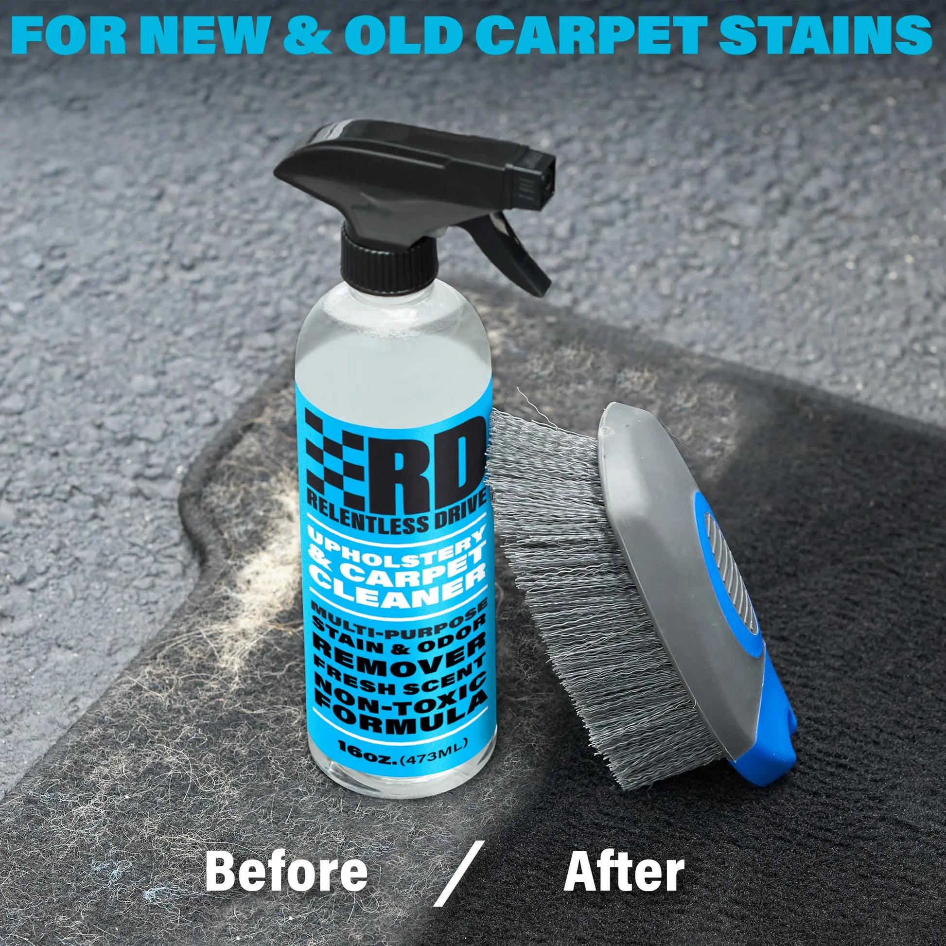 Car Carpet Cleaner (16oz) Professional Interior Car Cleaner for Seat Upholstery with Brush – Safe for All Cars