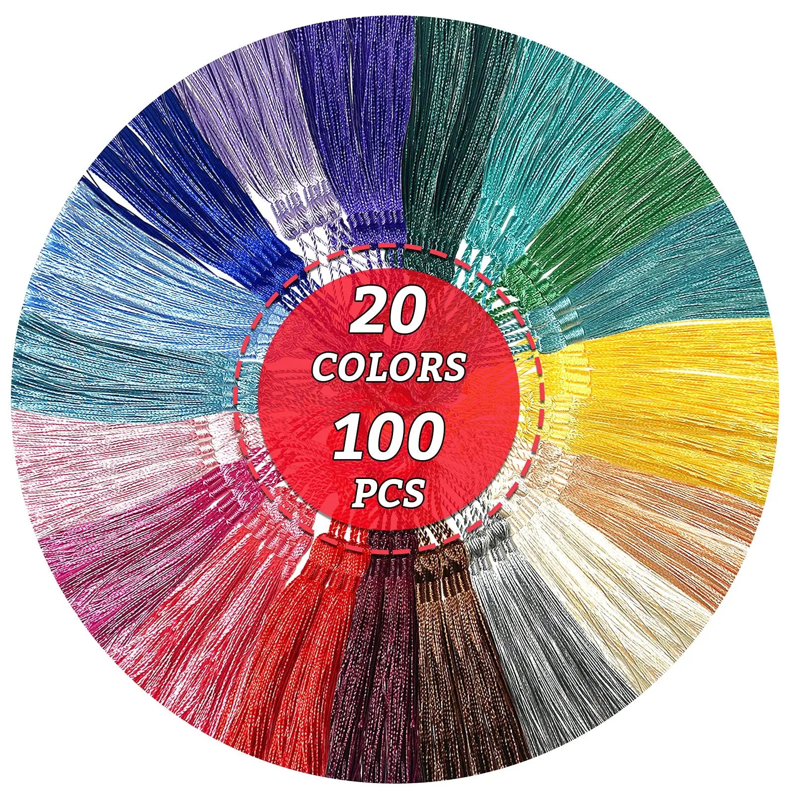 Creatrill 100 Pcs 13cm/5 Inch Silky Handmade Soft Craft Mini Tassels with Loops for Jewelry Making, DIY Projects, Bookmarks, 20 Colors, 5 Pcs of Each