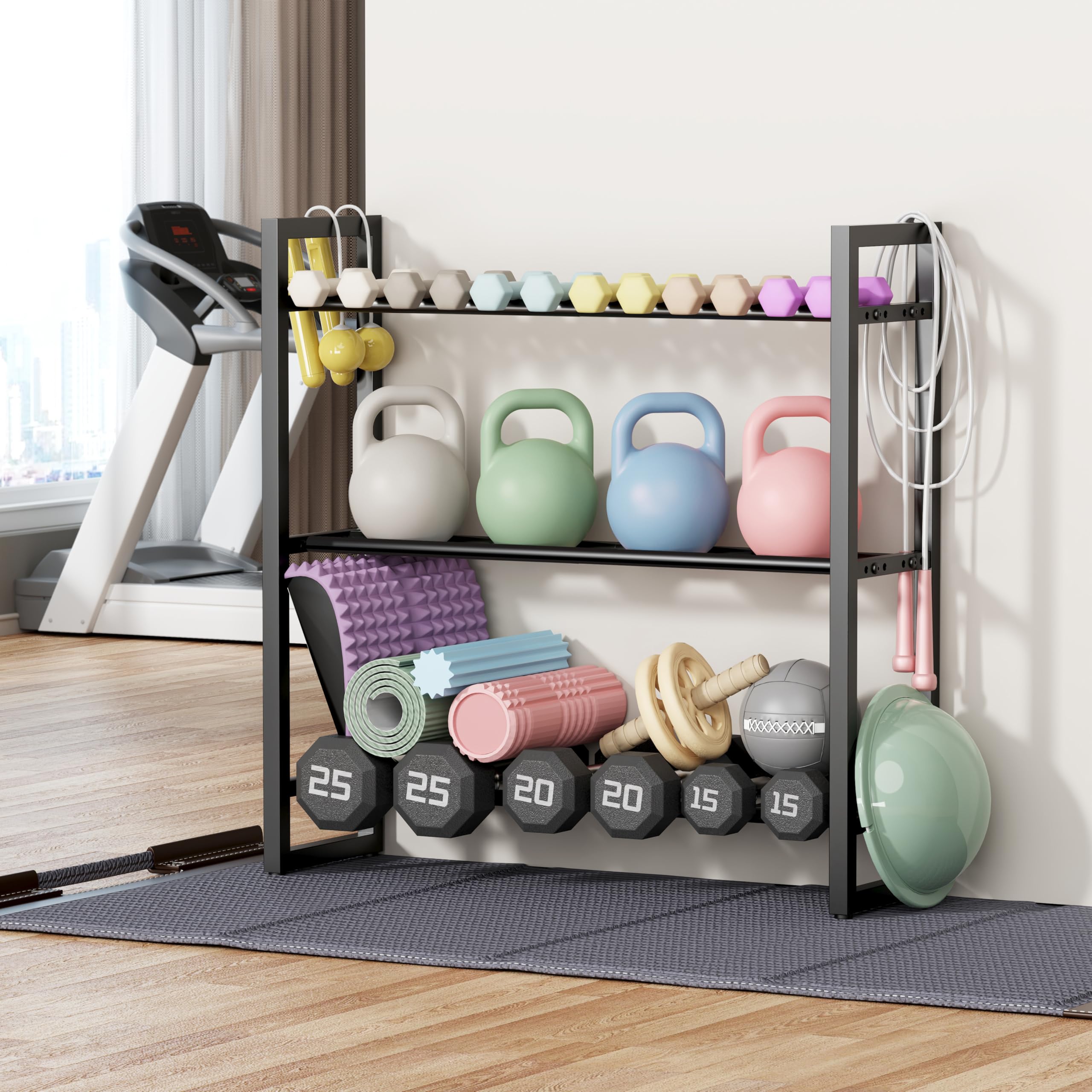 Pickpiff Adjustable 3-Tier Dumbbell Rack – Heavy-Duty Metal Weight Storage Stand for Dumbbells, Kettlebells, and More – Space-Efficient Home Gym Organizer – 360 lb Capacity (Dumbbells Not Included)