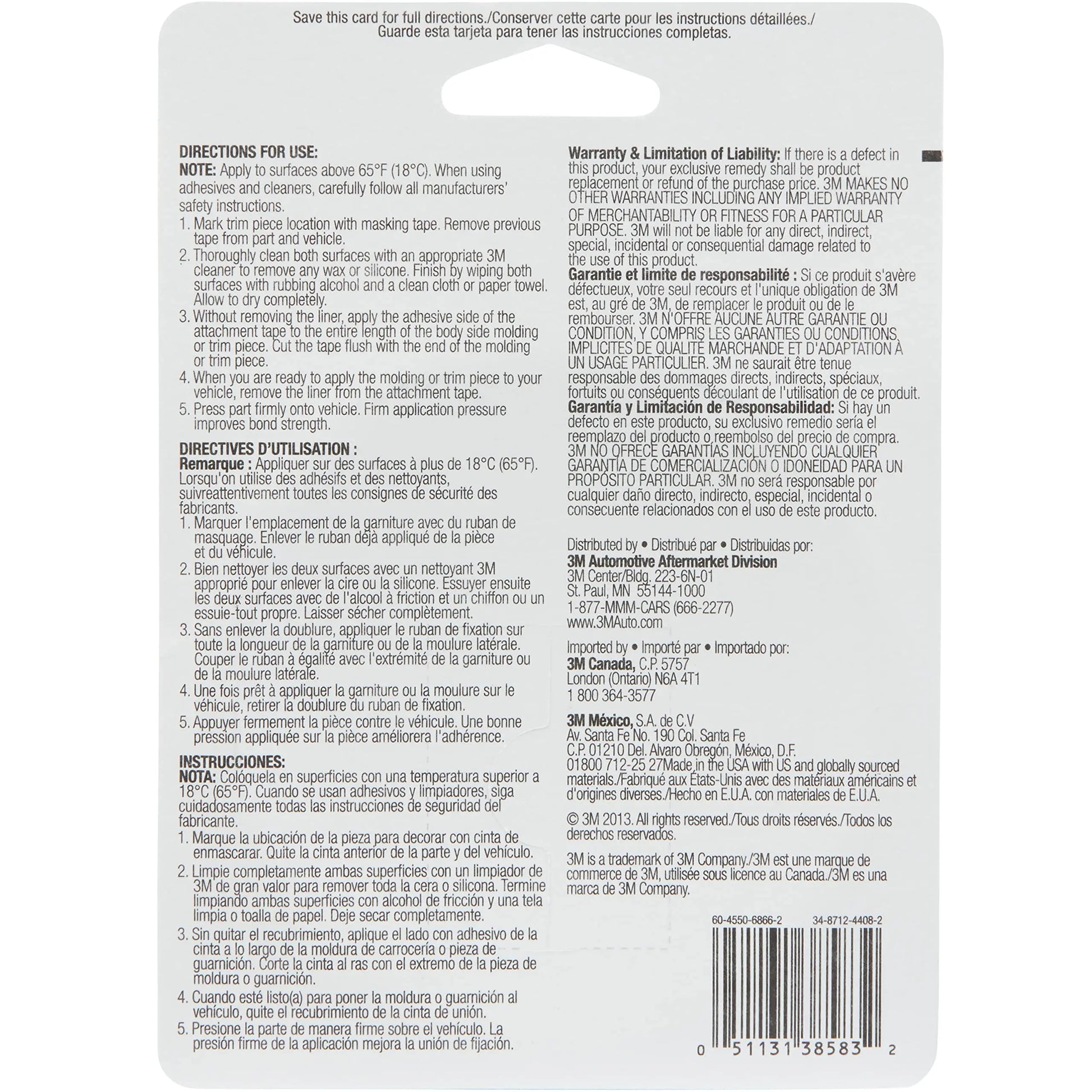 3M Exterior Attachment Tape, Ideal for Moldings, Emblems and Trim, 1/4 in width x 5 yards in length, 1 roll