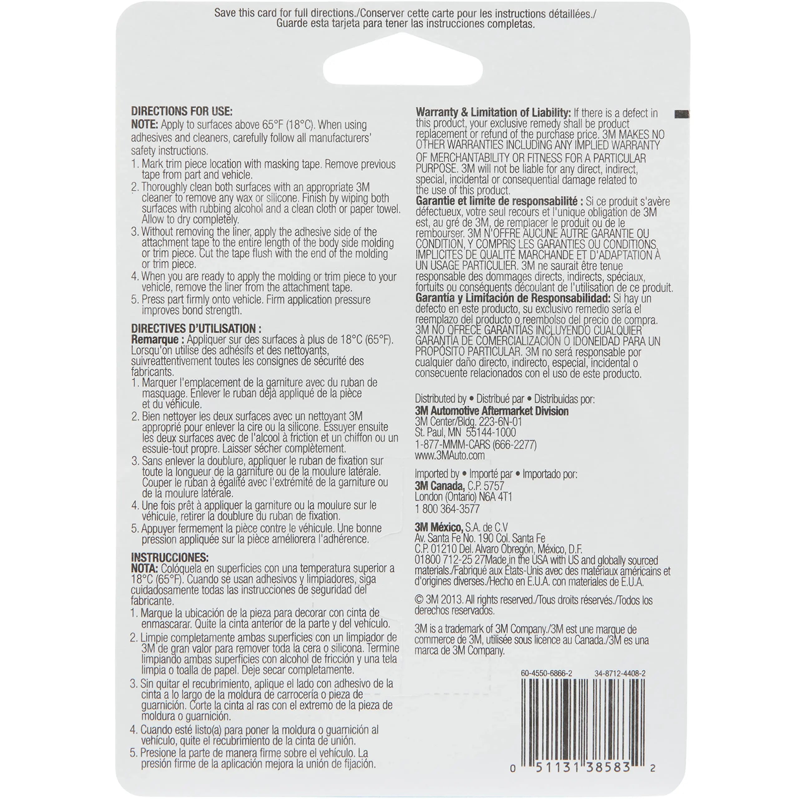3M Exterior Attachment Tape, Ideal for Moldings, Emblems and Trim, 1/4 in width x 5 yards in length, 1 roll