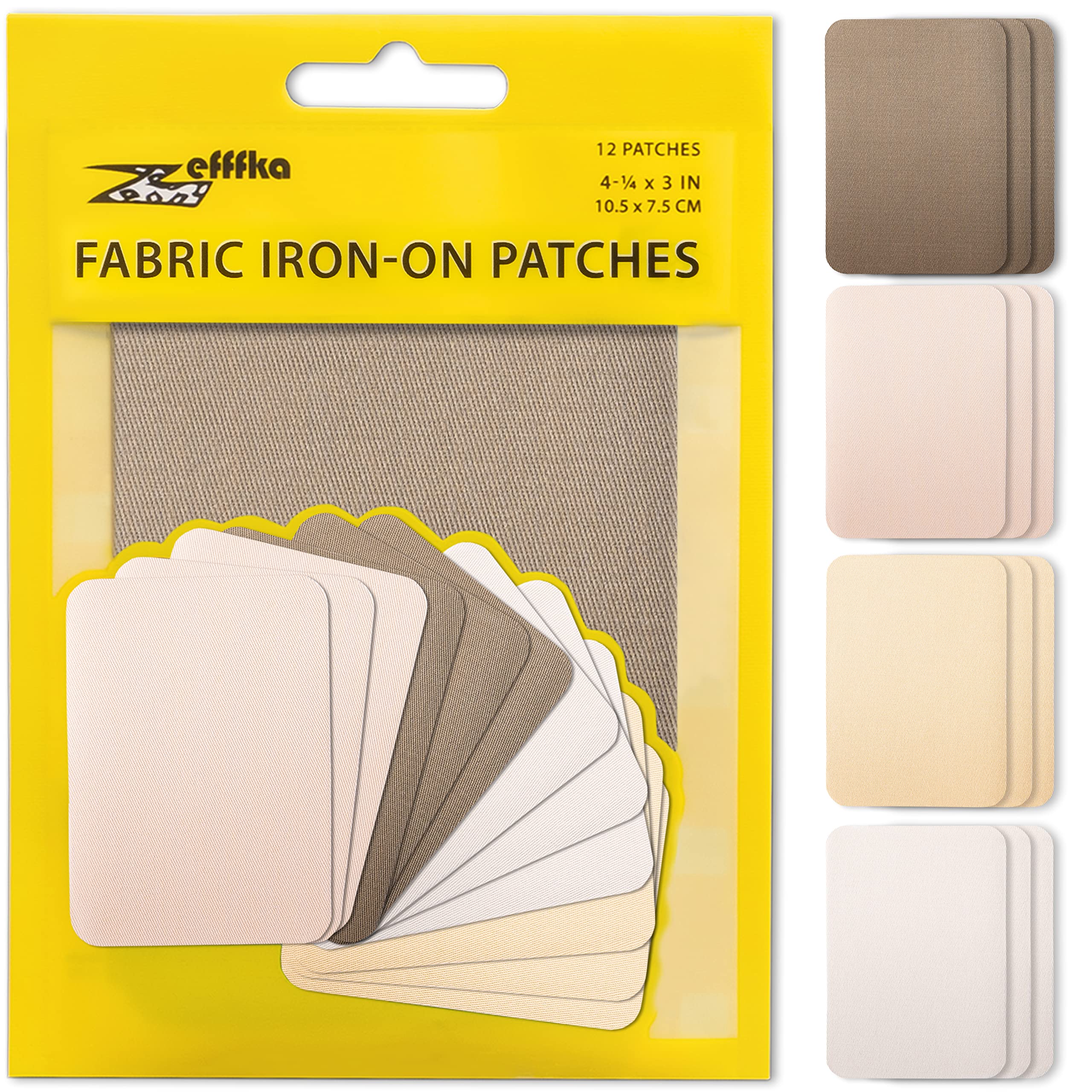 ZEFFFKA Qualitäts-Stoff-Bügelbilder innen und außen, stärkster Kleber, 100 % Baumwolle, Brauntöne, Beige, Khaki, Reparatur- und Dekorationsset, 12 Stück, Größe 7,5 cm x 10,5 cm (3" x 4-1/4")