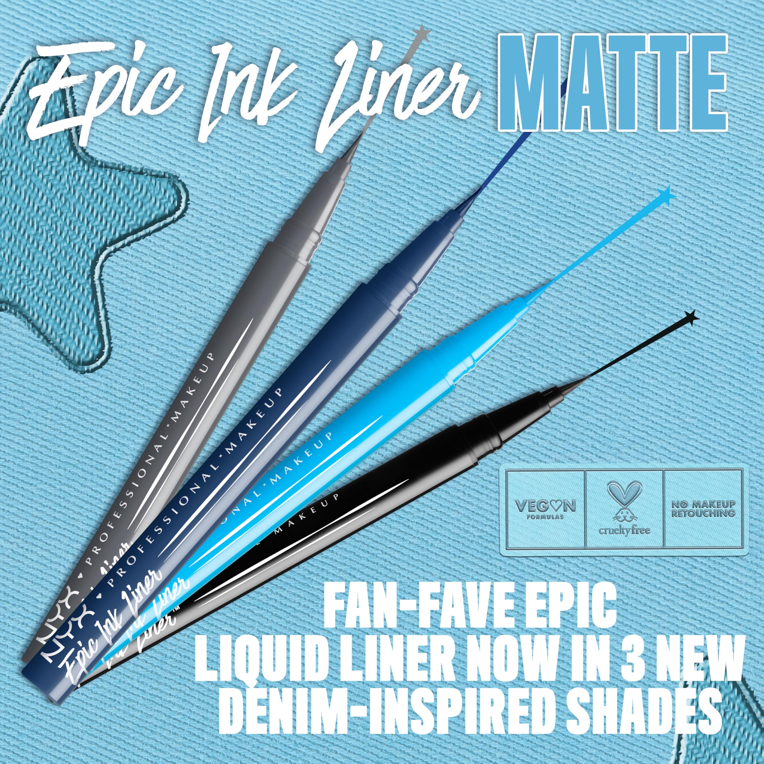 NYX PROFESSIONAL MAKEUP Epic Ink Liner, Waterproof Liquid Eyeliner - Black, Vegan Formula