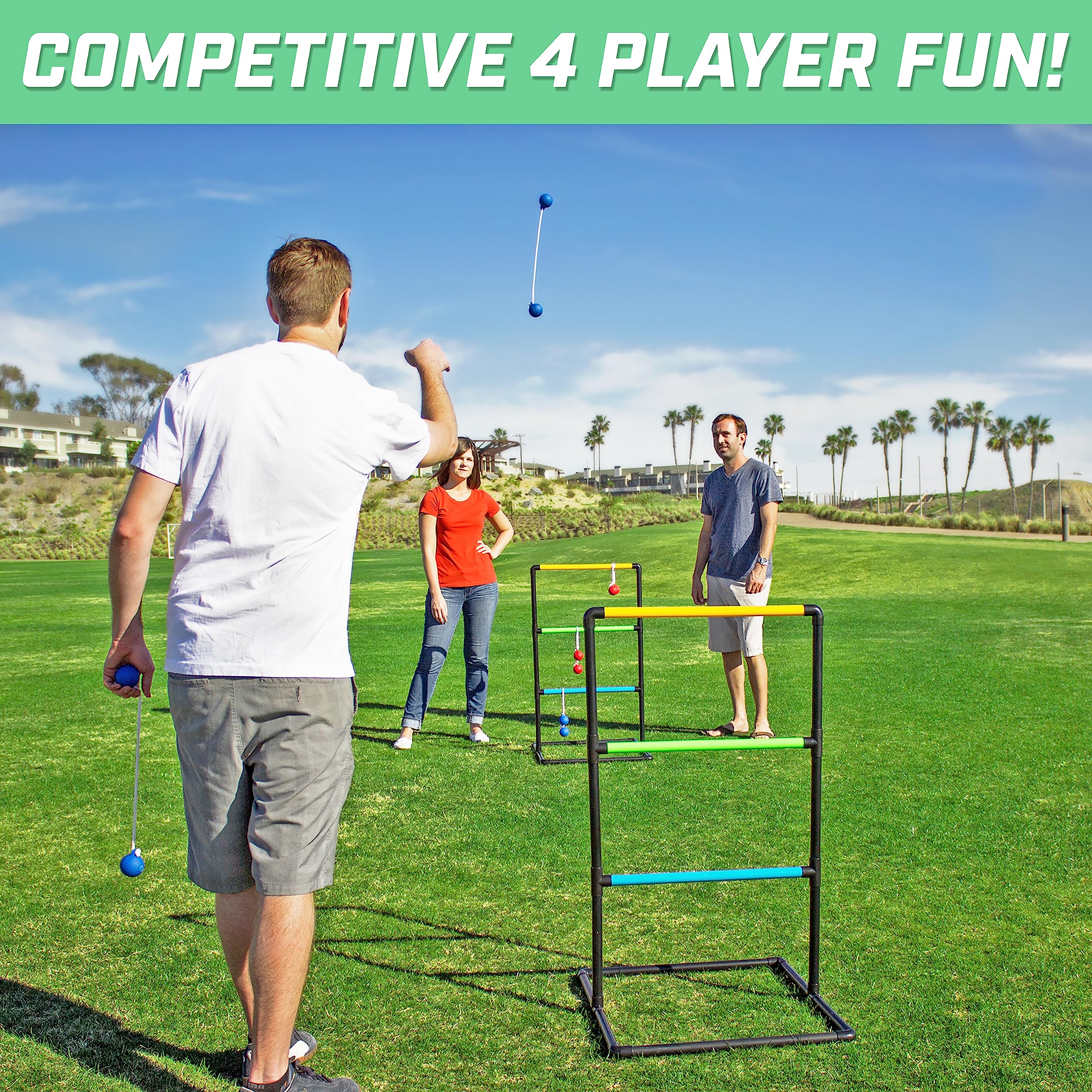 GoSports Indoor/Outdoor Ladder Toss Game Set with 6 Rubber Bolos, Carrying Case and Score Trackers