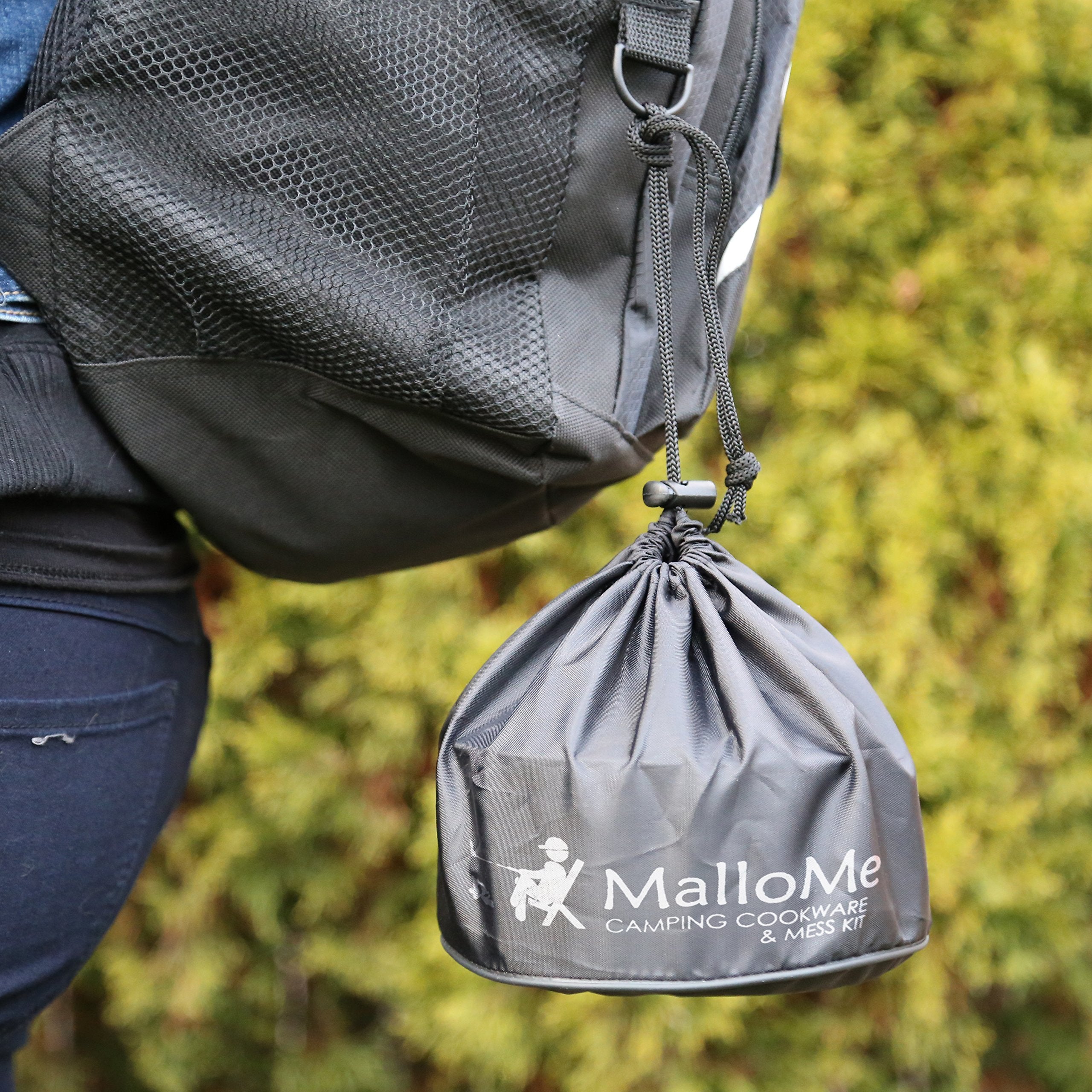 MalloMe Camping Cookware Mess Kit for Backpacking Gear – Camping Cooking Set - Camping's Pots and Pans Set - Backpacking Stove/Portable Stove Compatible - Camp Kitchen Equipment Accessories 1L Pot